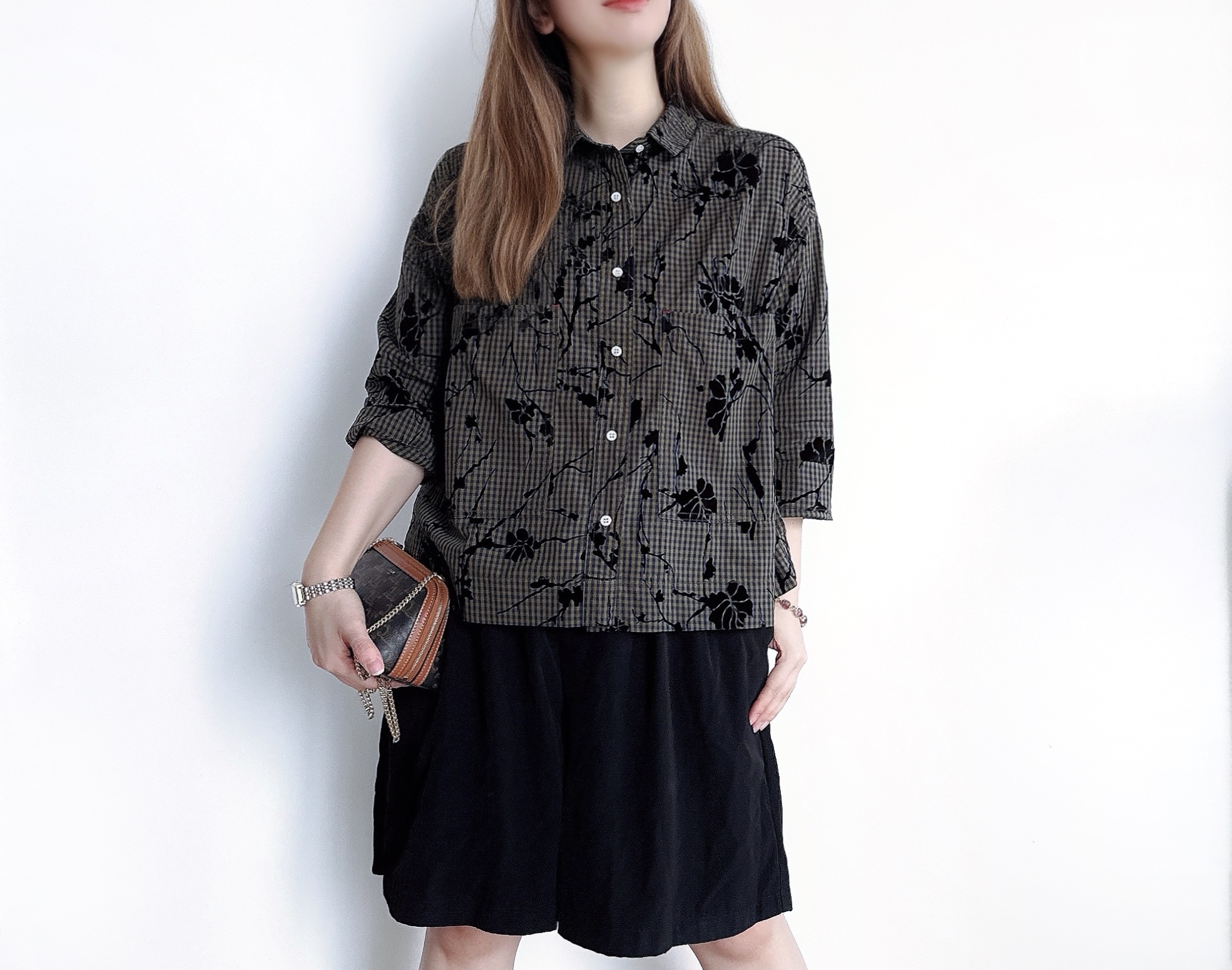 日系格紋暗花Top