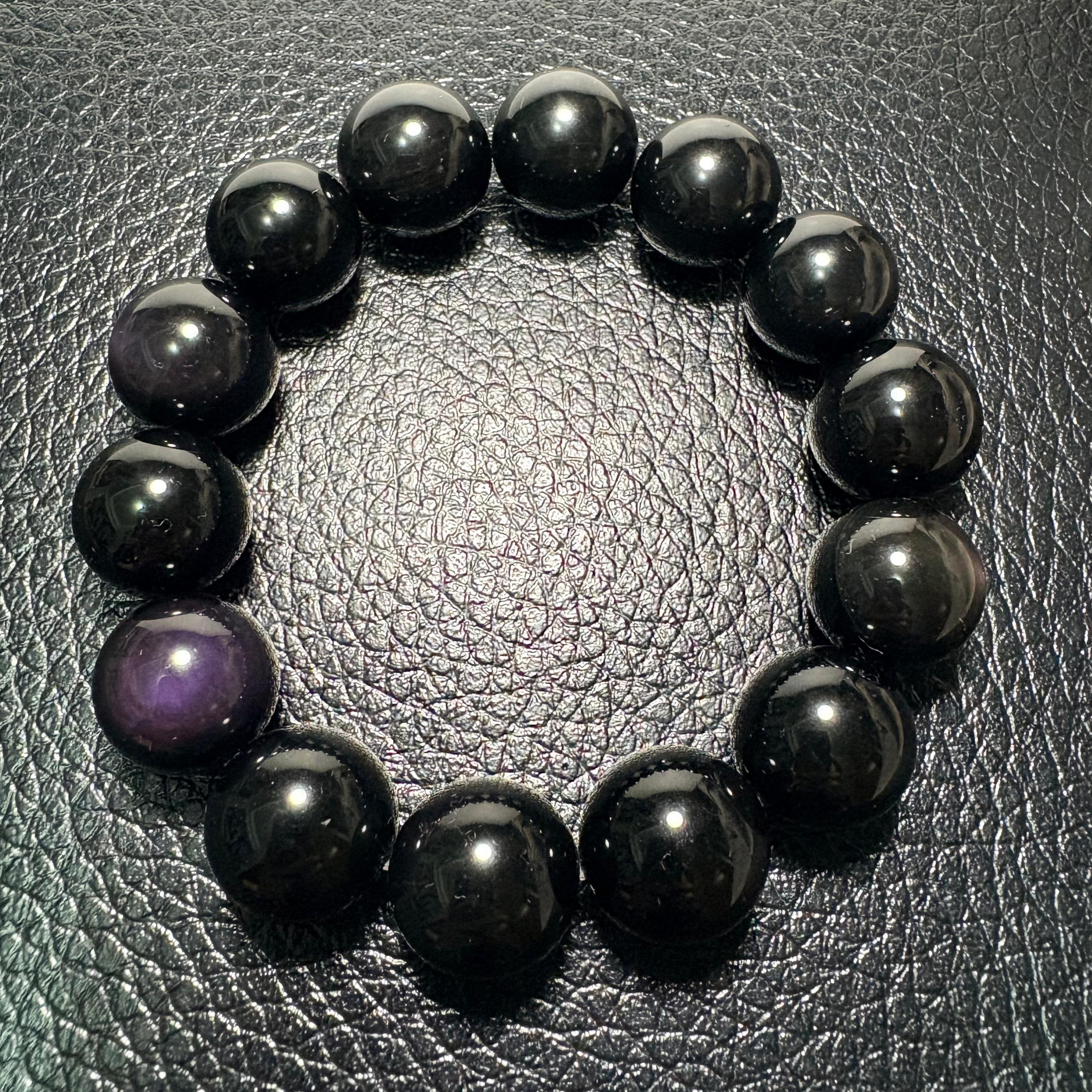 16mm彩虹黑曜石手串 No.4486