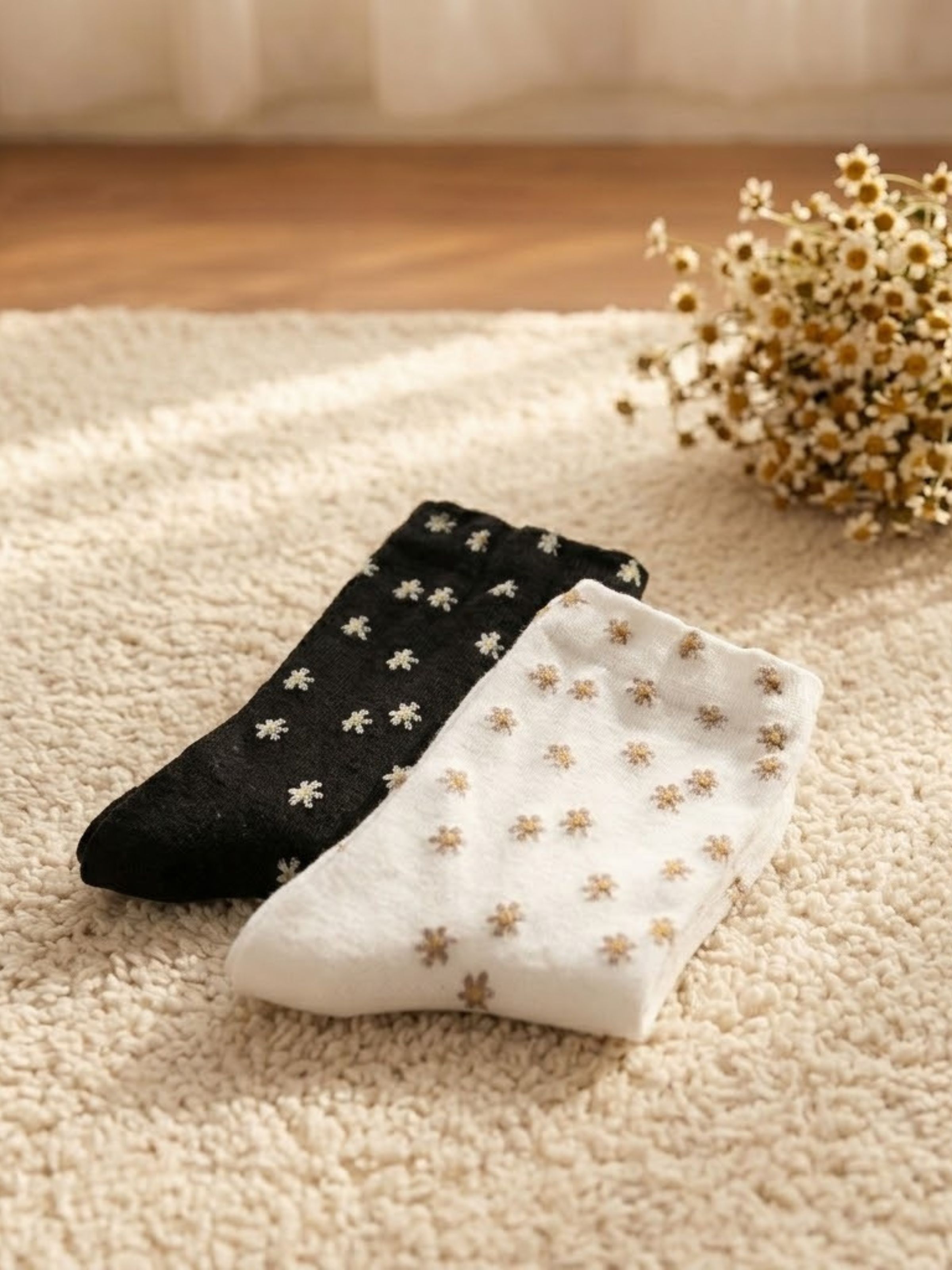 Korean Mini Flowers Women's High Crew Socks