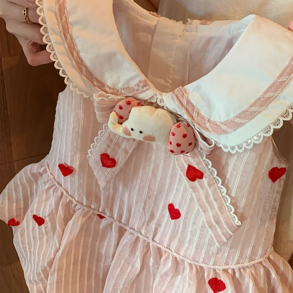 Charming Striped Heart Print Dress with Elephant Accent