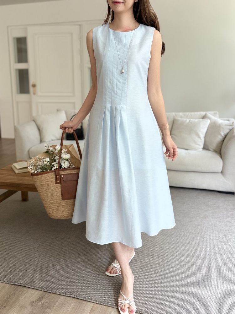 Linen Pintuck Dress (Blue)