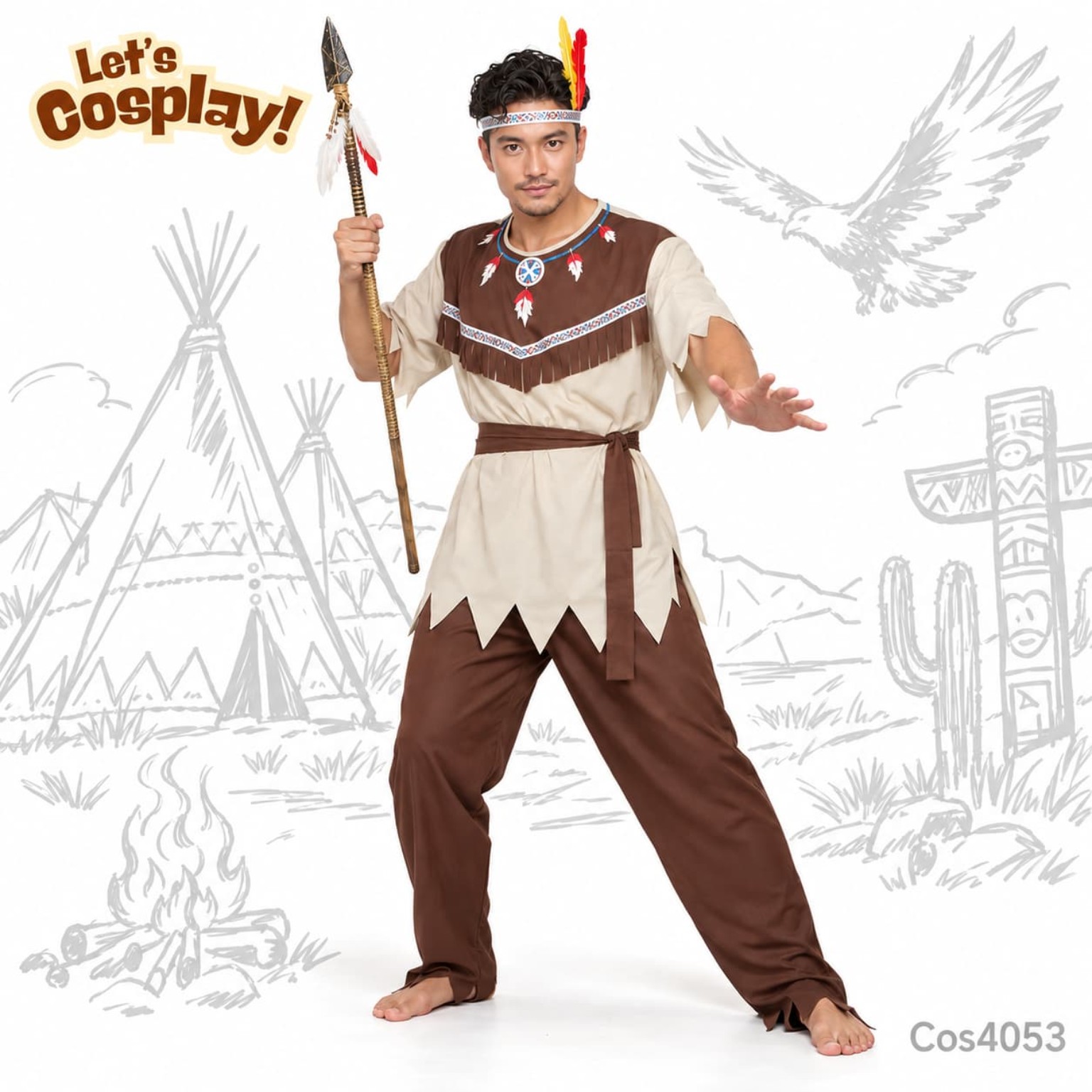 印第安人民族服成人男裝｜Native American Costume 男士角色扮演服 International Day 國際文化日角色扮演服 親子裝 Lets Cosplay COS4053