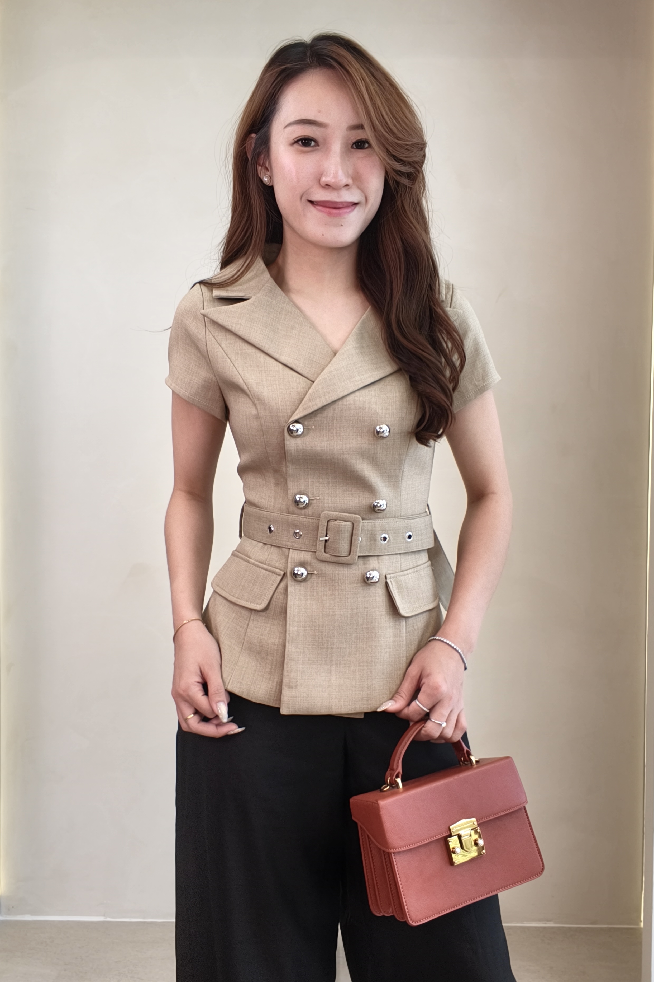 10141329 Monroe Belted Double-Breasted Blazer Top