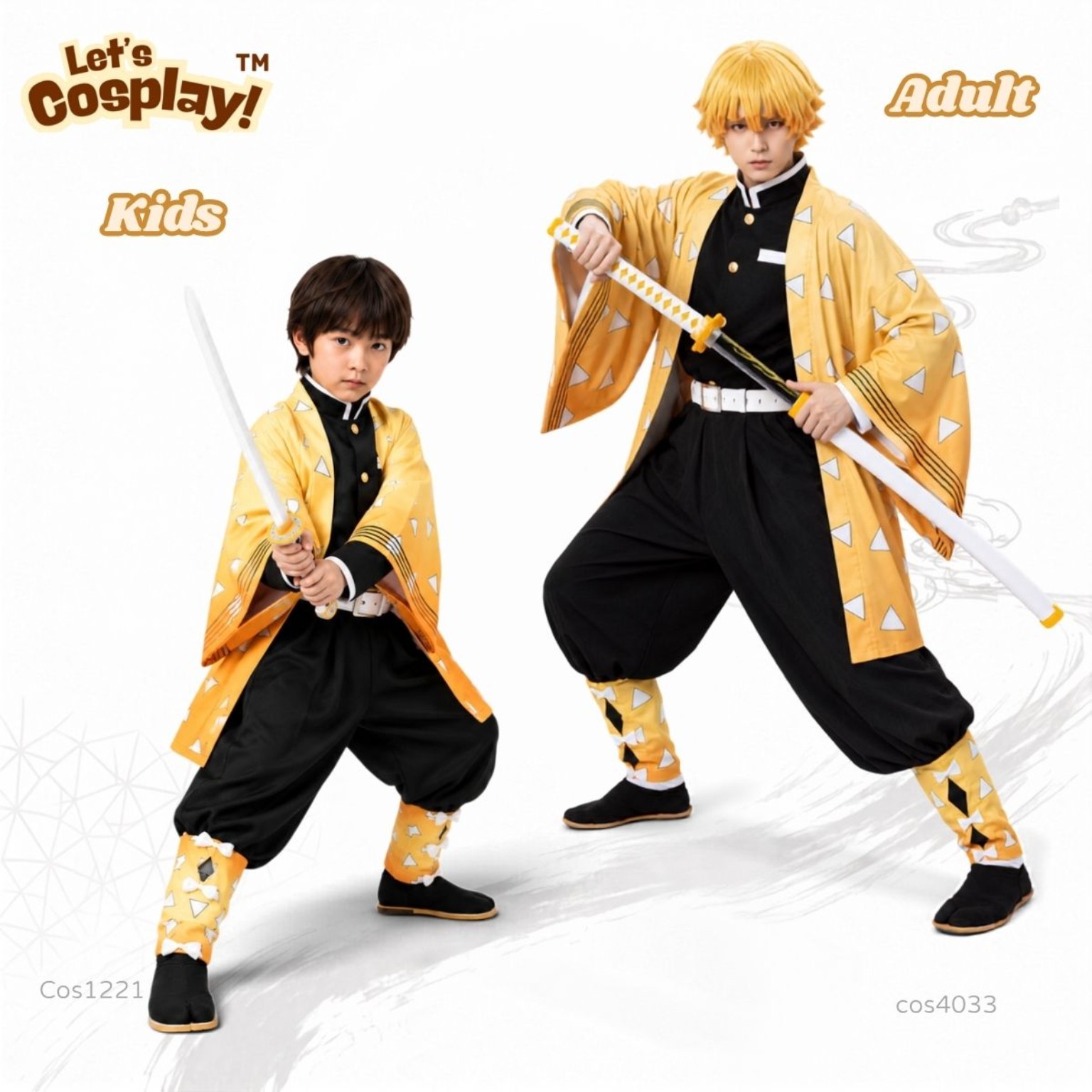 鬼滅之刃我妻善逸主題兒童服裝 黃色三角紋 Kids Zenitsu Costume 角色扮演
