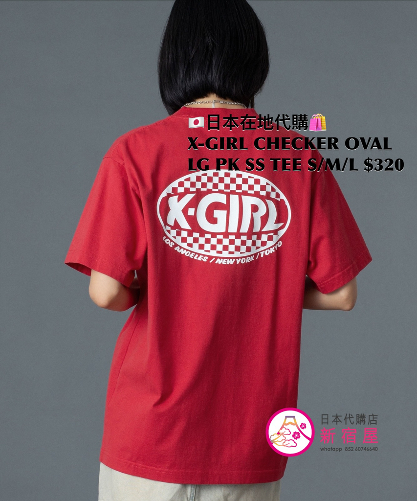 X-GIRL CHECKER OVAL LOGO POCKET S/S TEE