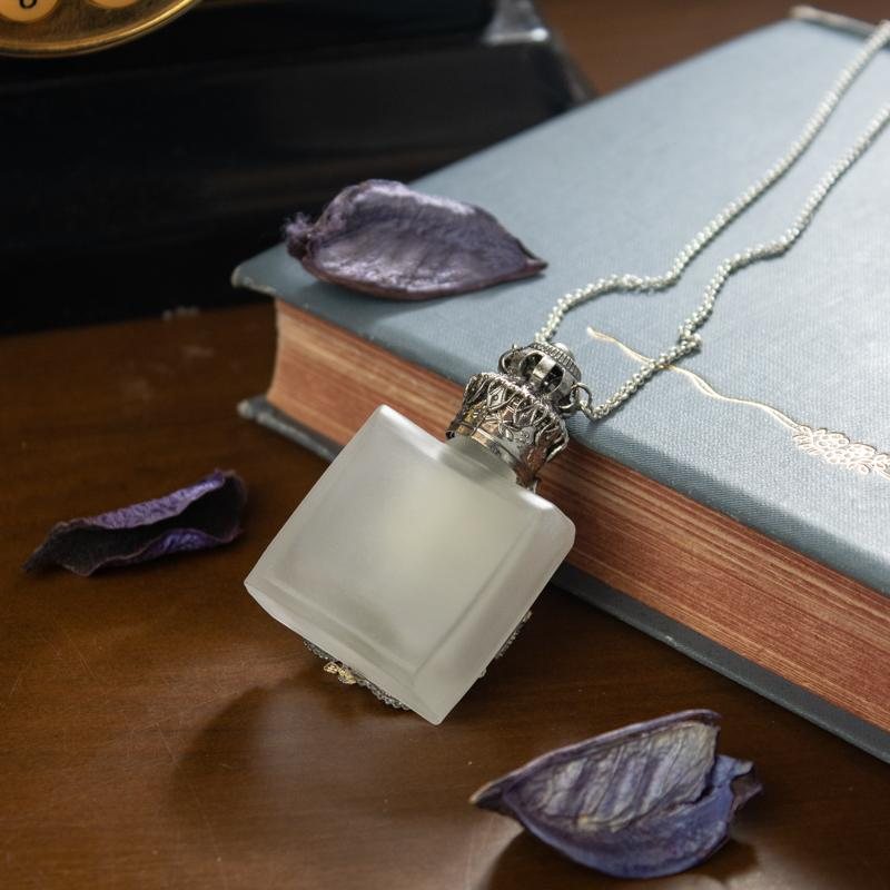 Vintage Elegant Art Nouveau Style White Frosted Purse Perfume Bottle/Necklace - Recomposed New Old Stock(MW148-5)