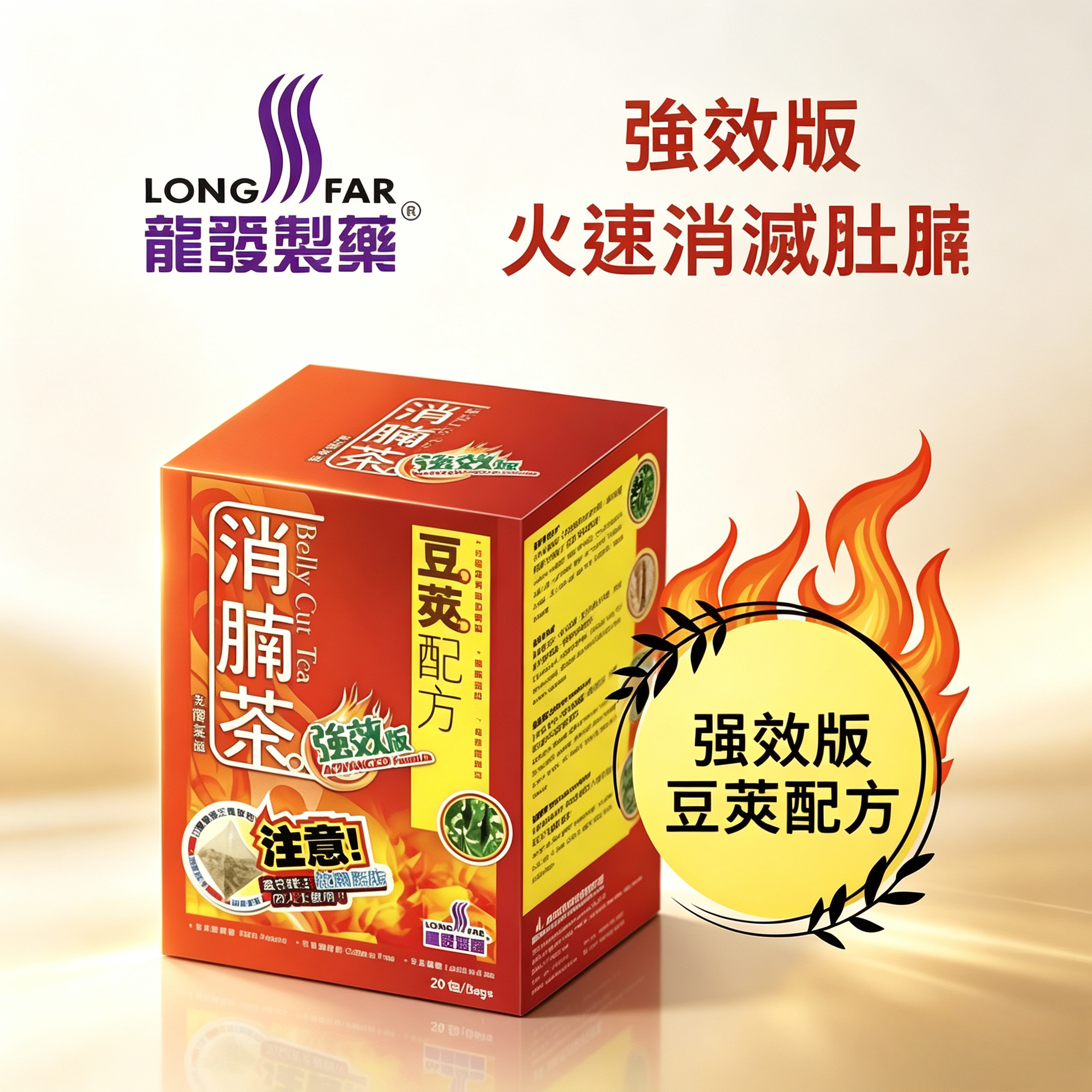 龍發制藥-消腩茶（強效版）消減肚腩 ,潤腸通便, 去水通淋巴,全天然成分，不含咖啡因，不含瀉藥 20包/盒