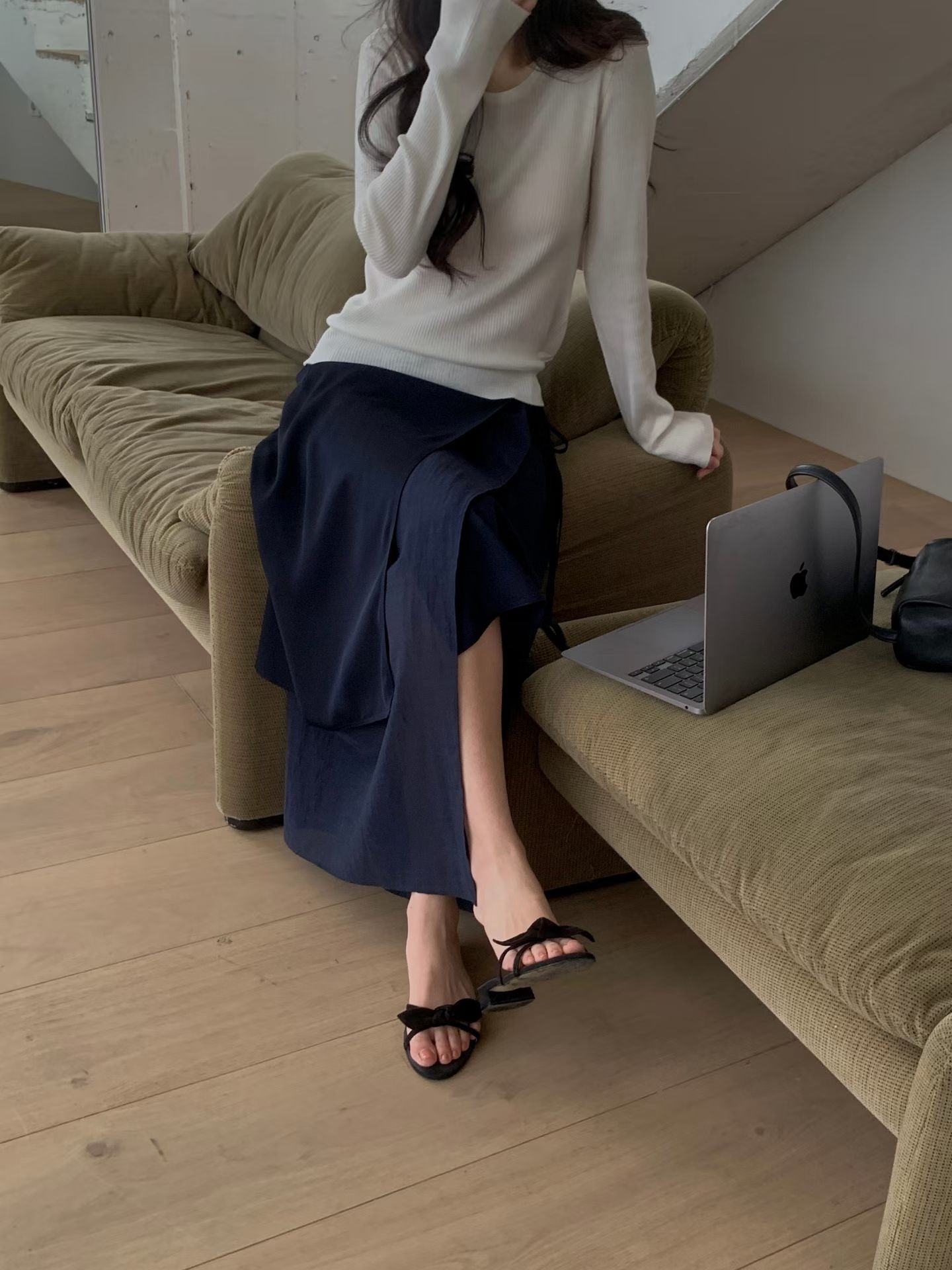 Double layers wrapped long skirt