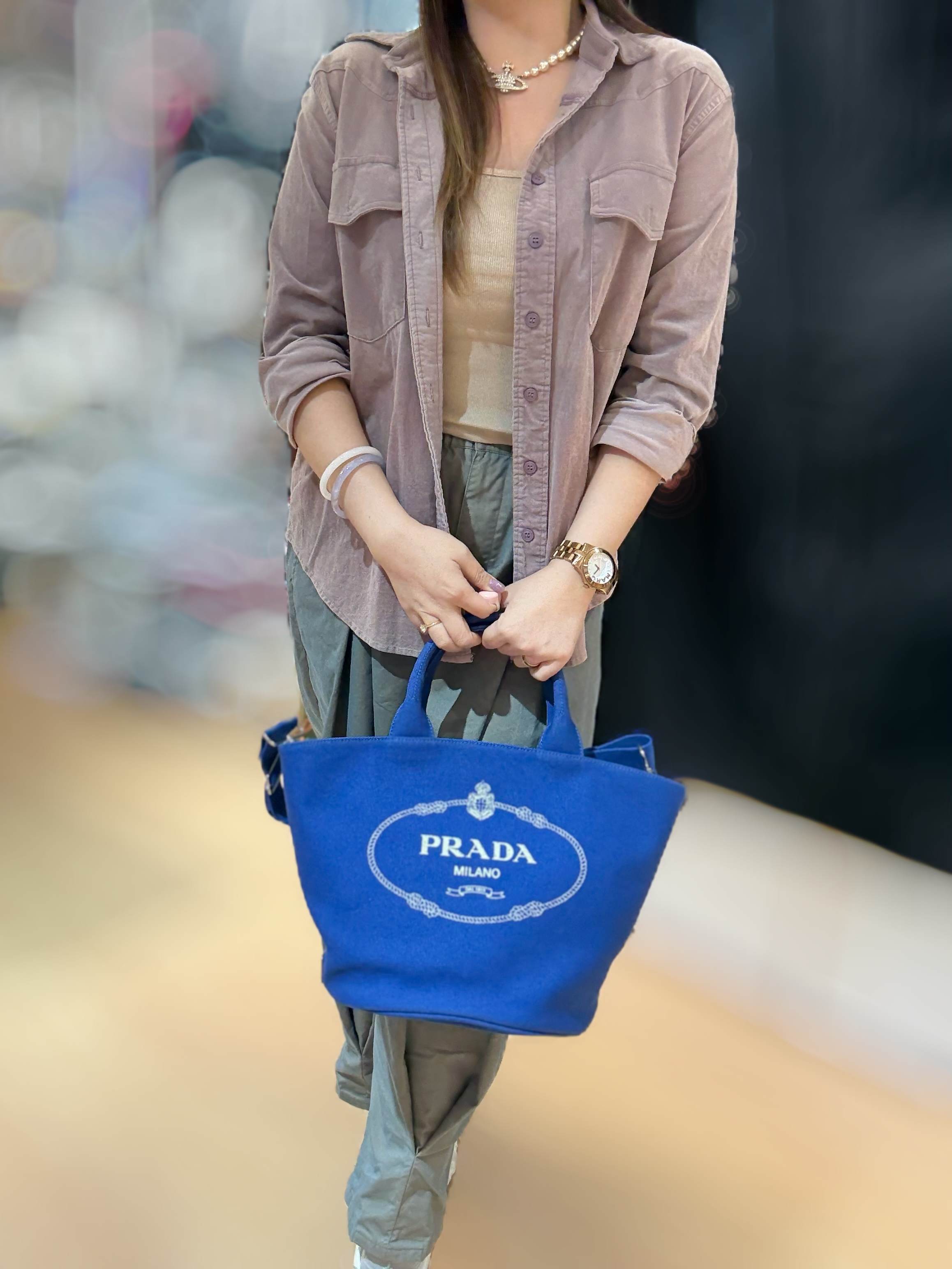 Prada canvas bag with pouch blue