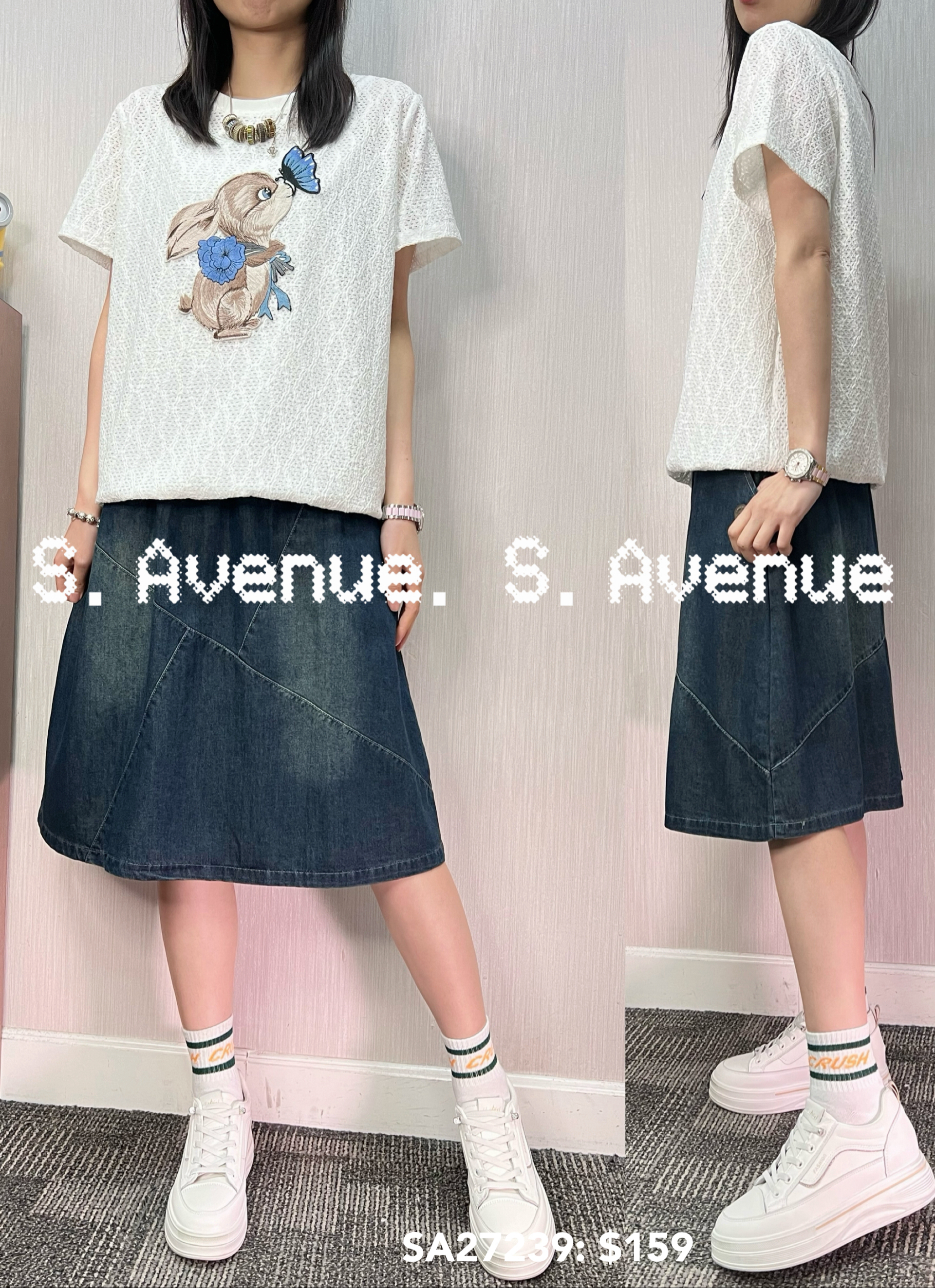 SA27239: 短袖lace繡可愛兔仔top