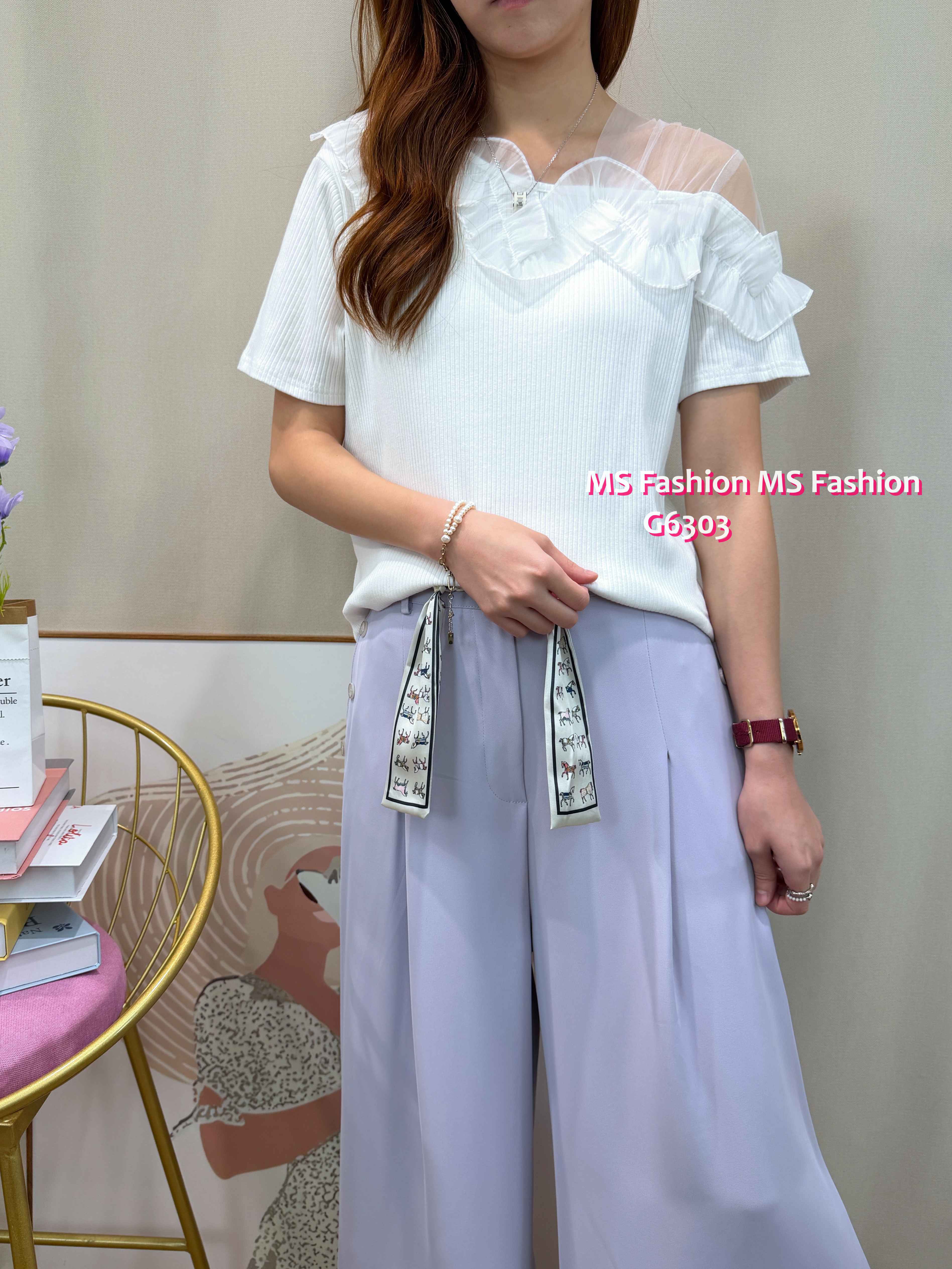 G6303 ruffle透視紗top