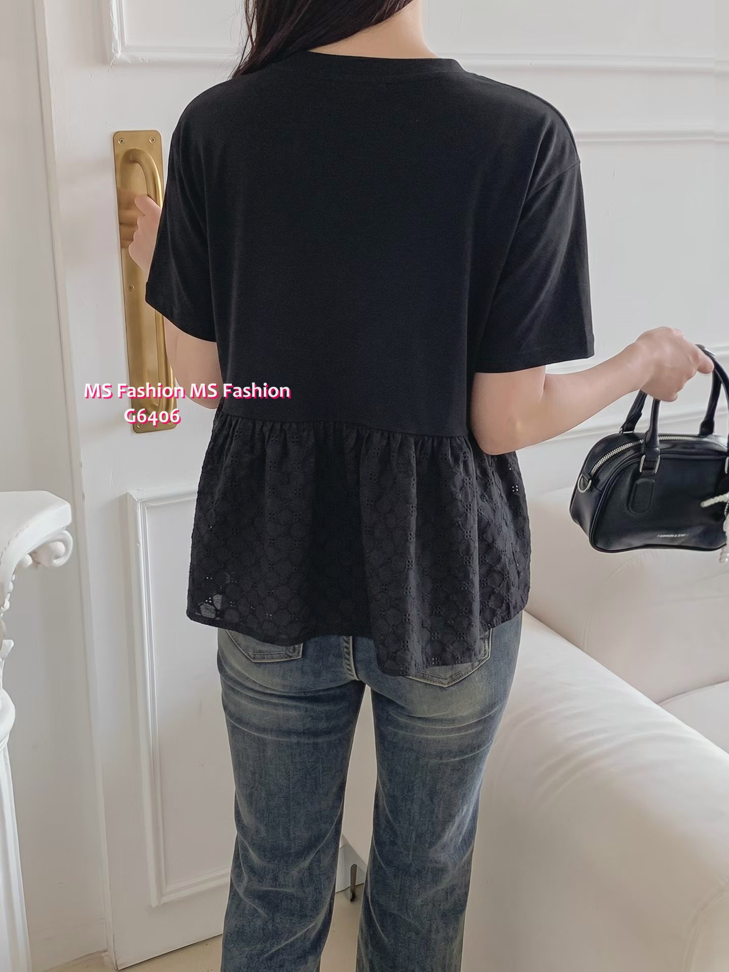 G6406 淨色拼通花top