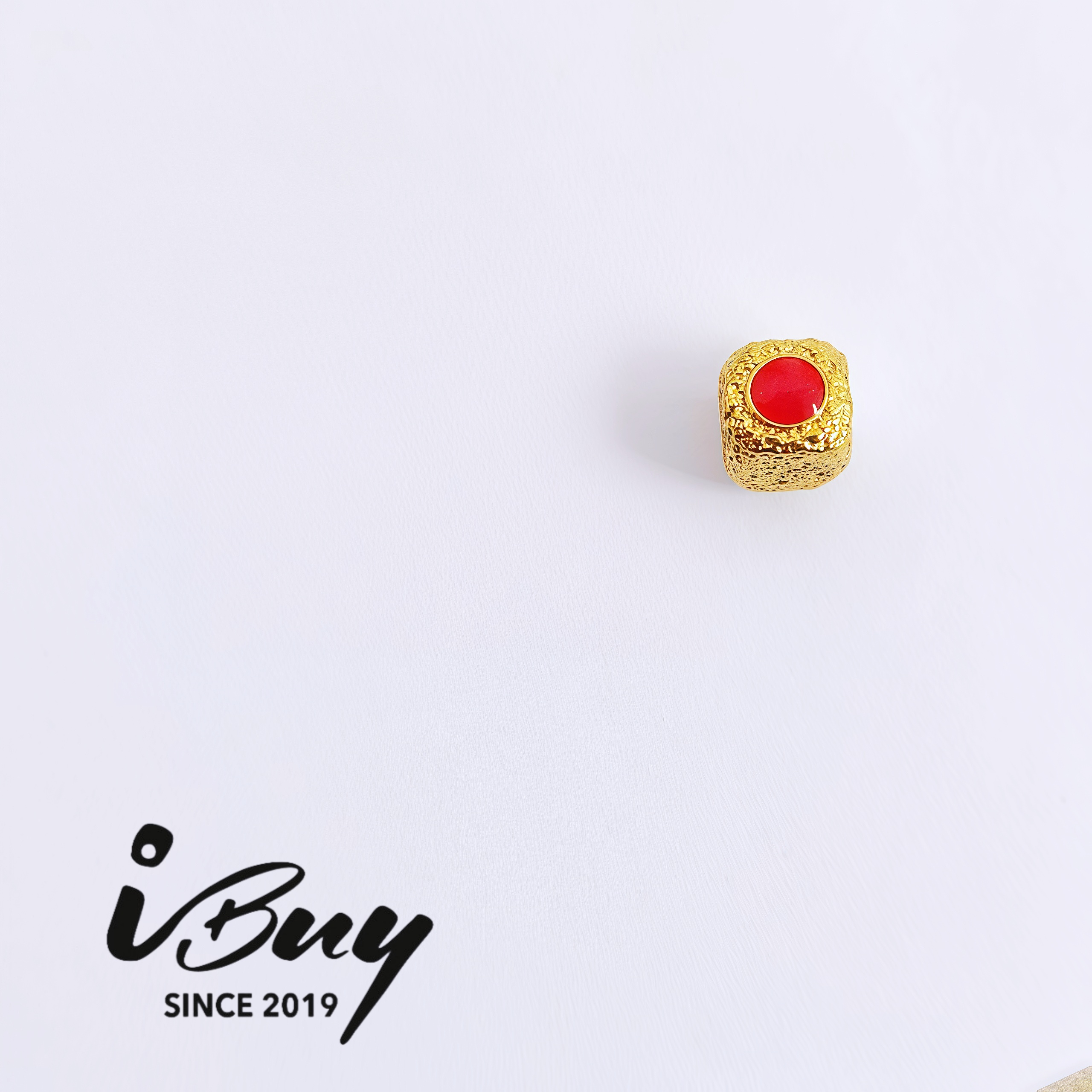 999 GOLD VERTICAL STREAM ENAMEL SUGAR CUBE BEAD - RED 999 金 珐琅垂纹方糖块串咀 - 红色