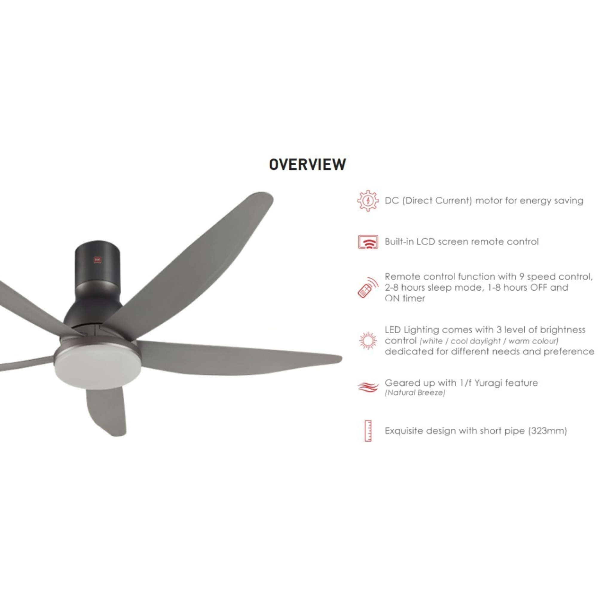 KDK 60" Ceiling Fan LED DC Motor Long Pipe (K15UW)