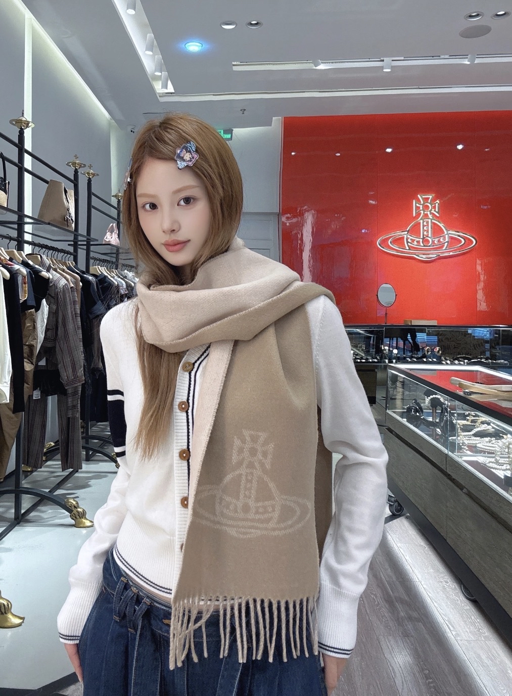 訂貨價✨Westwood 100% wool 雙面scarf  Size 25x165cm (3色) 黑/beige / 粉紅