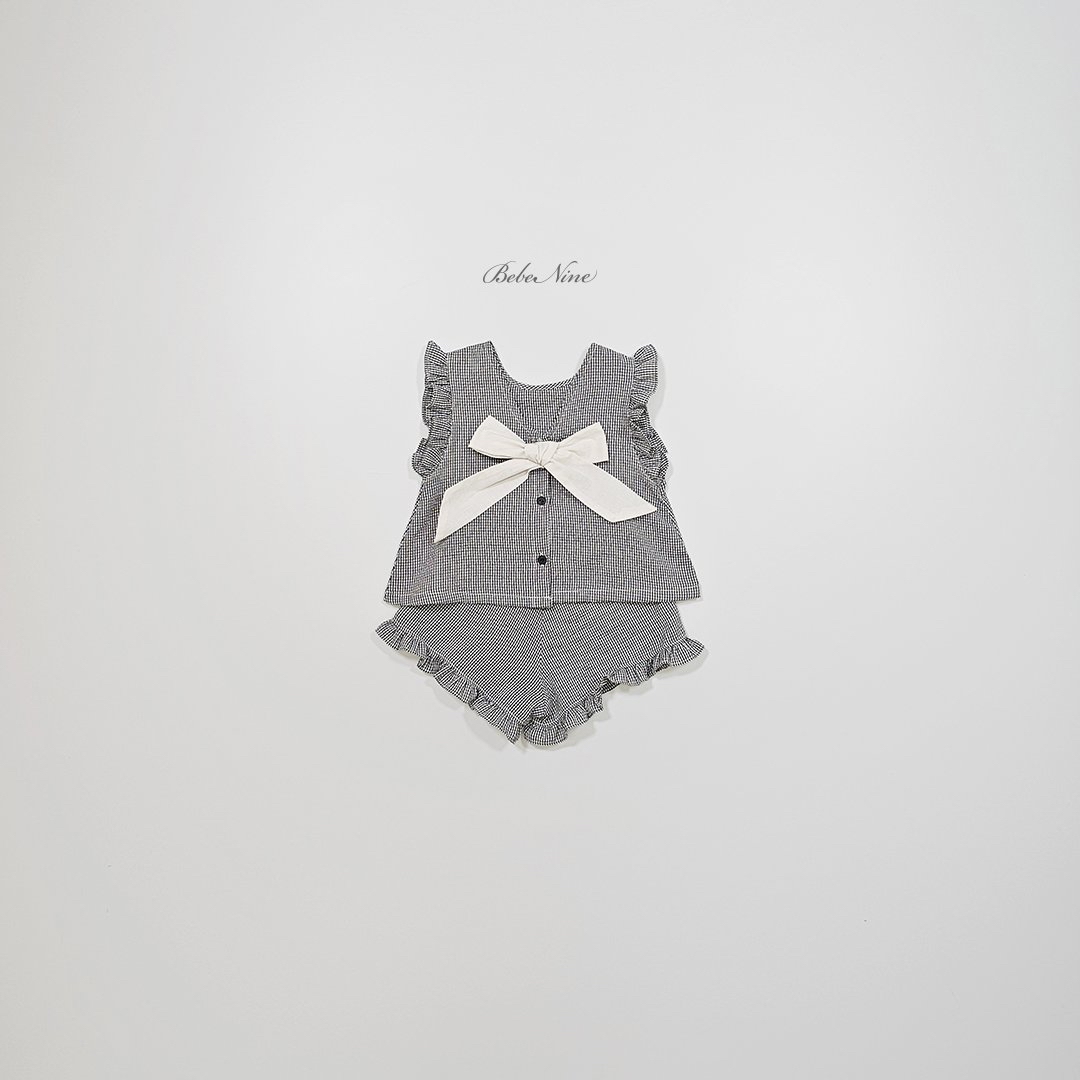 ☀️預訂 韓國直送☀️🇰🇷Bebenine三色後背緞帶荷葉邊袖格紋上下套裝