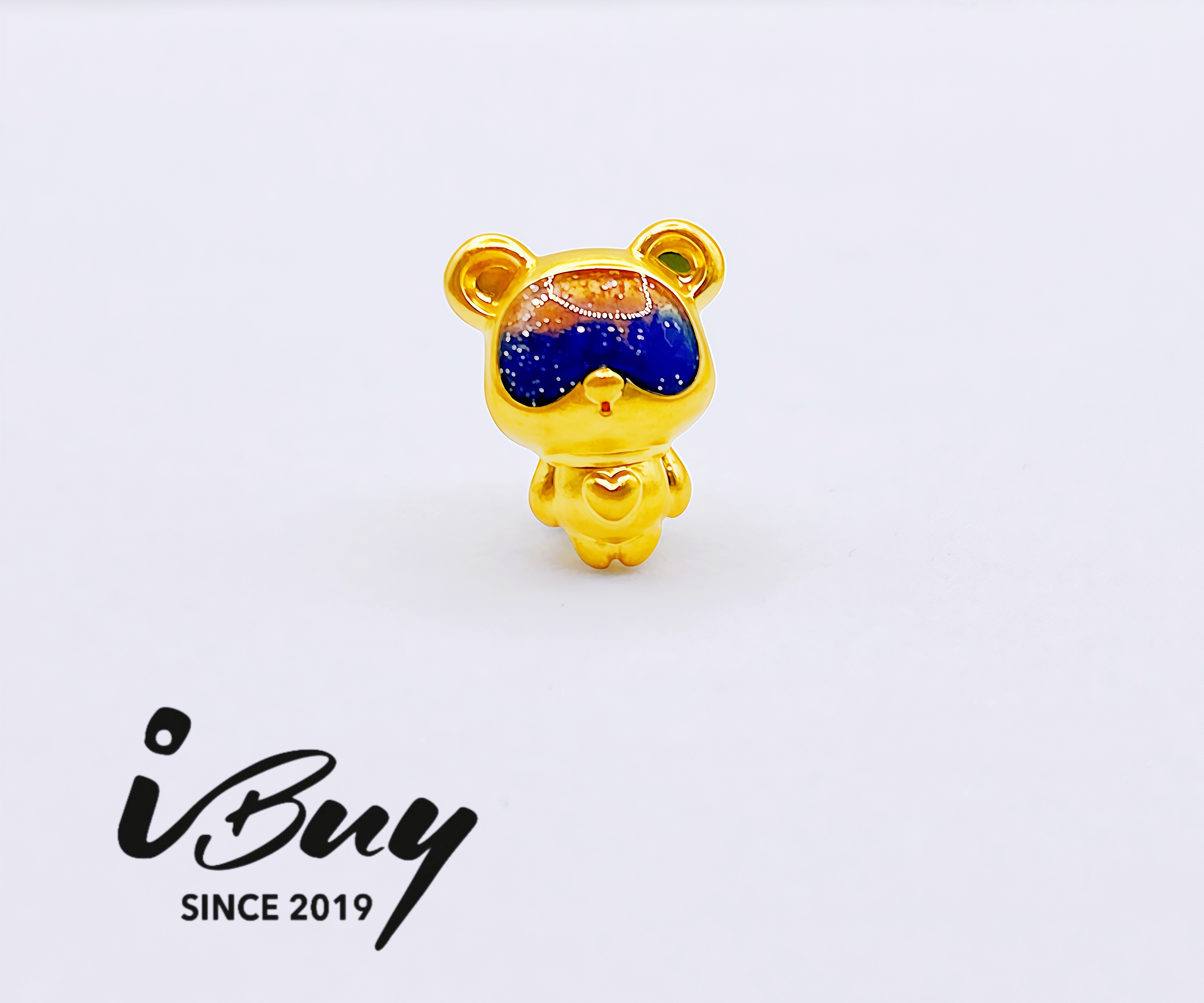 999 GOLD HEART BEAR CHARM WITH STAR GLITTER ENAMEL SUNGLASS 999 金 珐琅星光眼镜爱心熊串咀