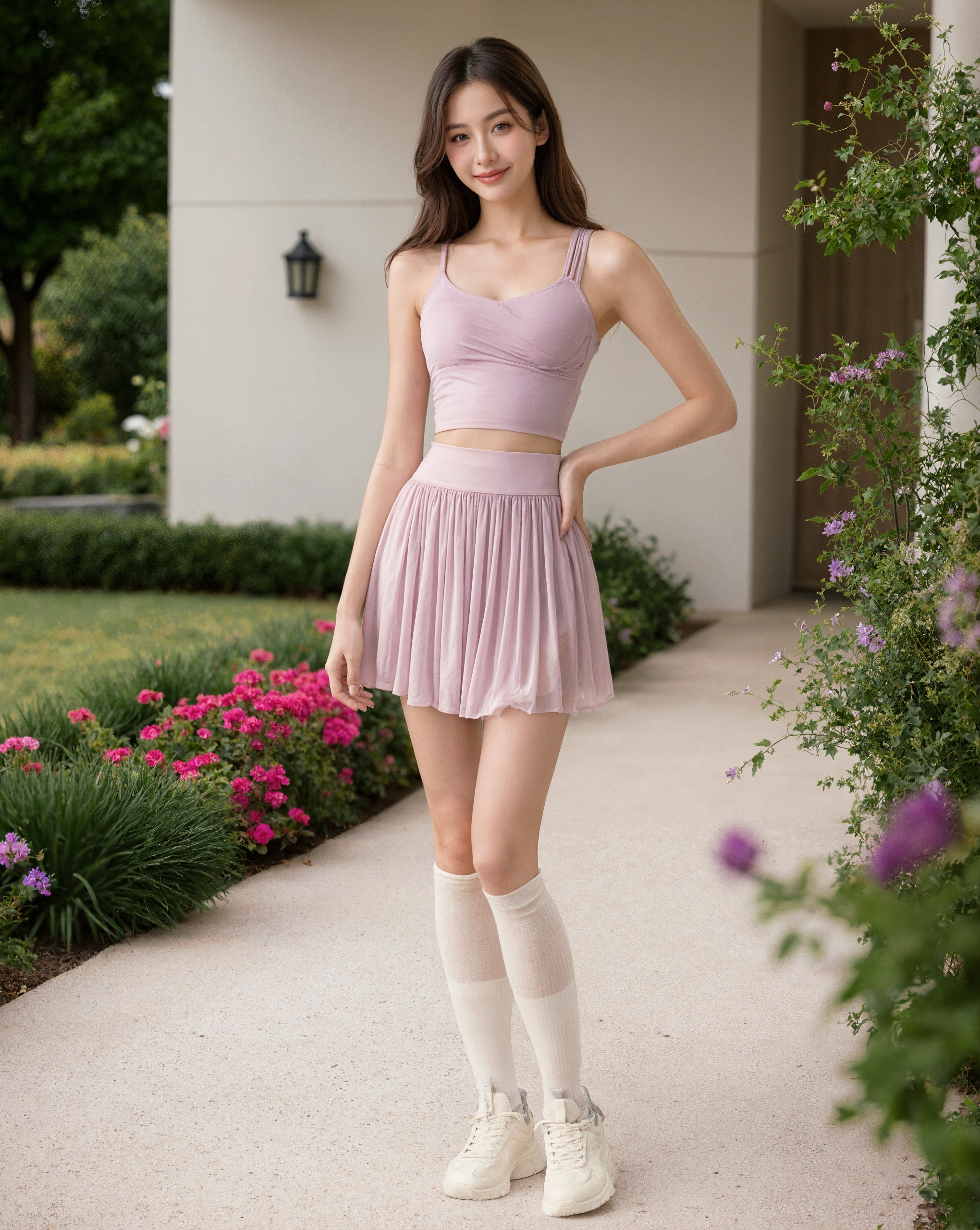 羽感防走光高腰蛋糕邊網球裙