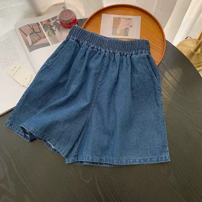 简约弹性腰围牛仔短裤