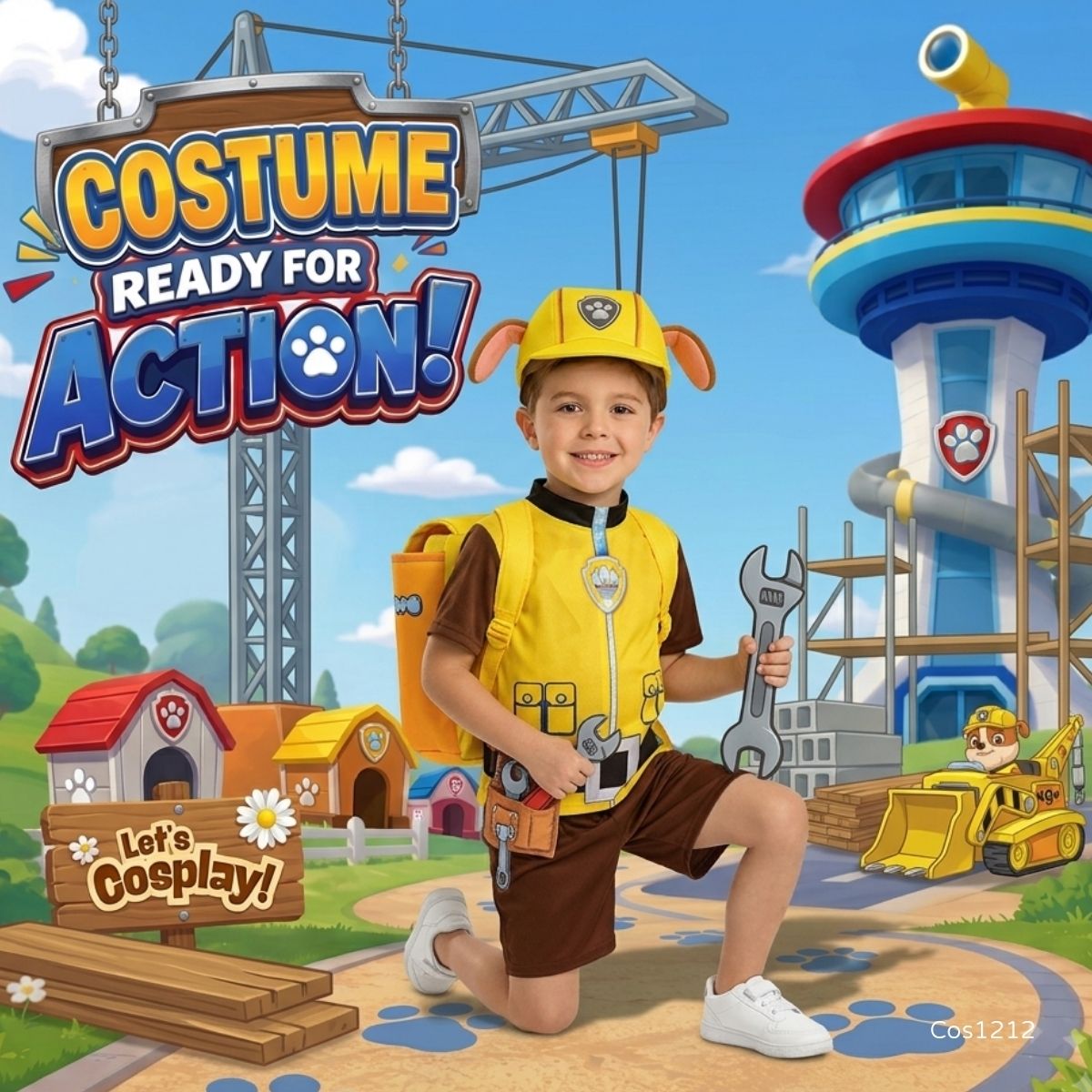 汪汪隊立大功小礫服裝 Paw Patrol Rubble Costume｜兒童工程角色扮演｜Lets Cosplay 香港現貨