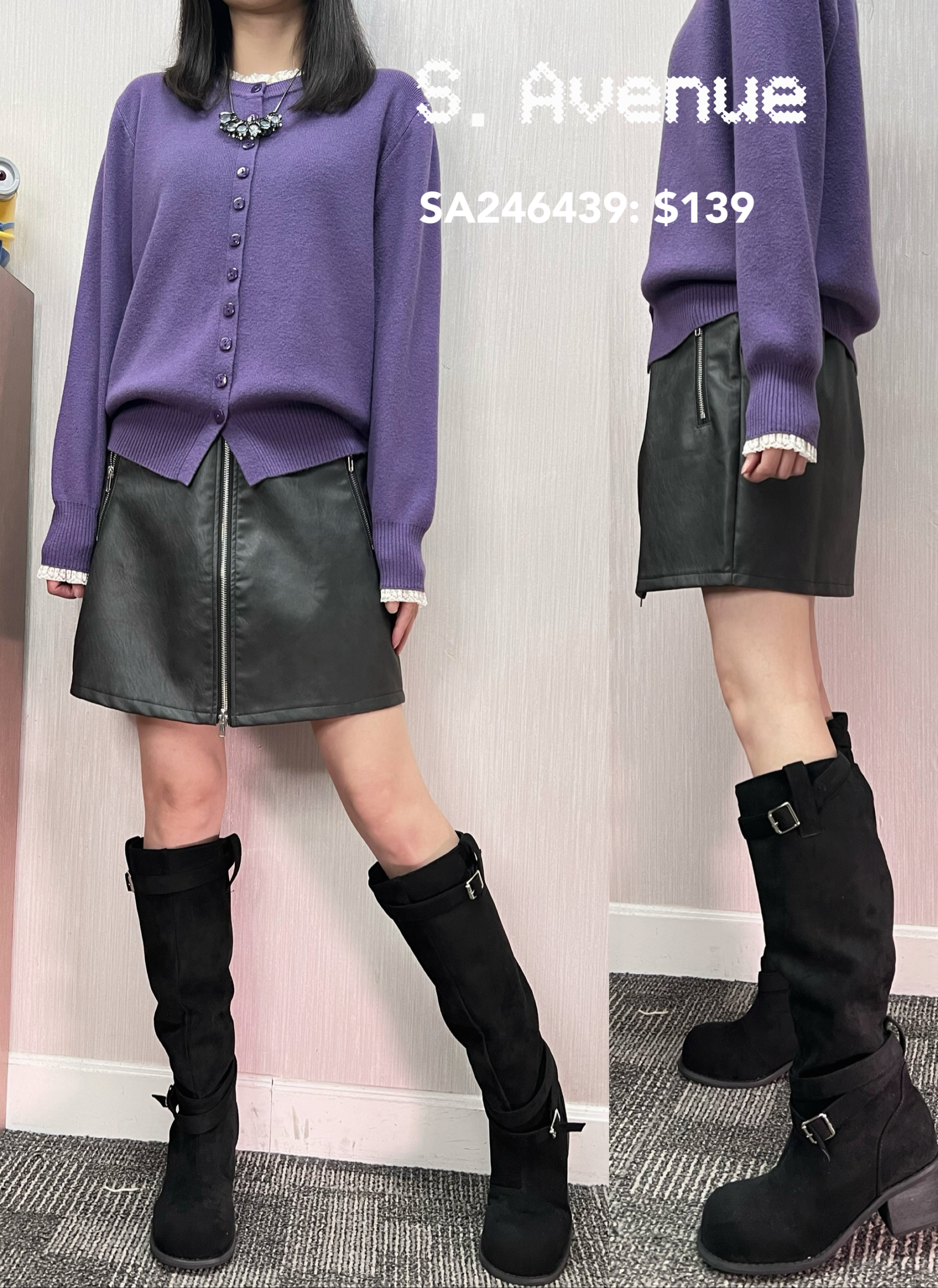 SA246439: 後橡筋腰前拉錬A字半截裙