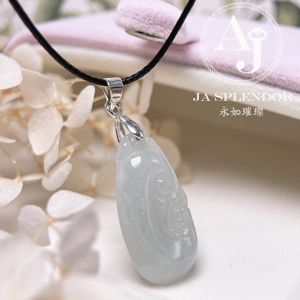 JN-1169 天然翡翠A玉  晴綠如意吉祥純銀吊墜