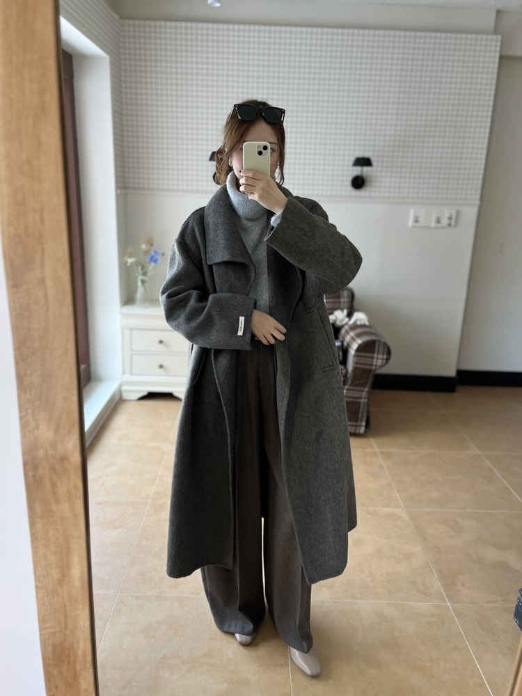 [70% Wool] Parisian Belted Wool Coat (Dark Grey)