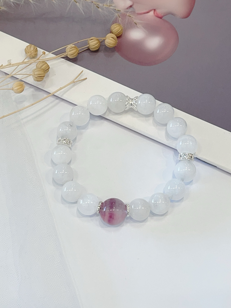 💜 紫萤石 × 白幽灵 × 粉水晶手串 Purple Fluorite & White Phantom Quartz & Rose Quartz |10mm