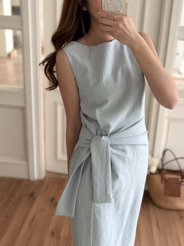 Pastelly Gathered Waist Dress (Blue)