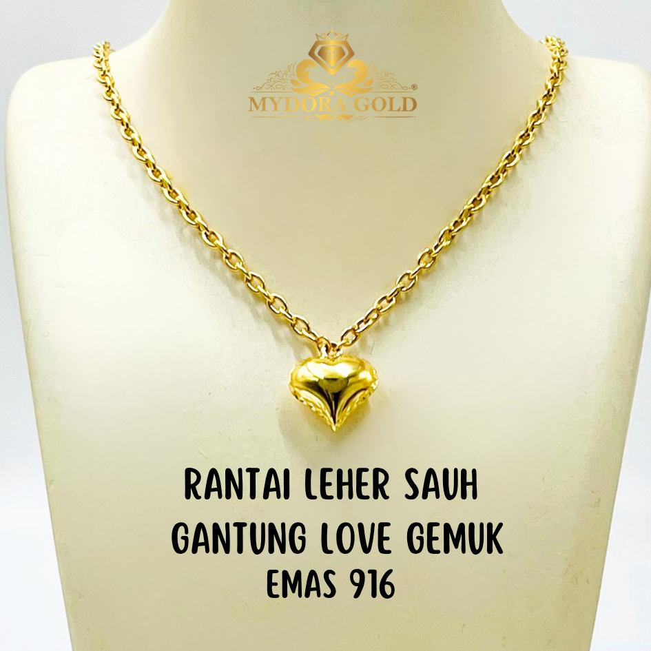 MYDORA Rantai Leher Sauh Gantung Love Gemuk | Emas 916/22K