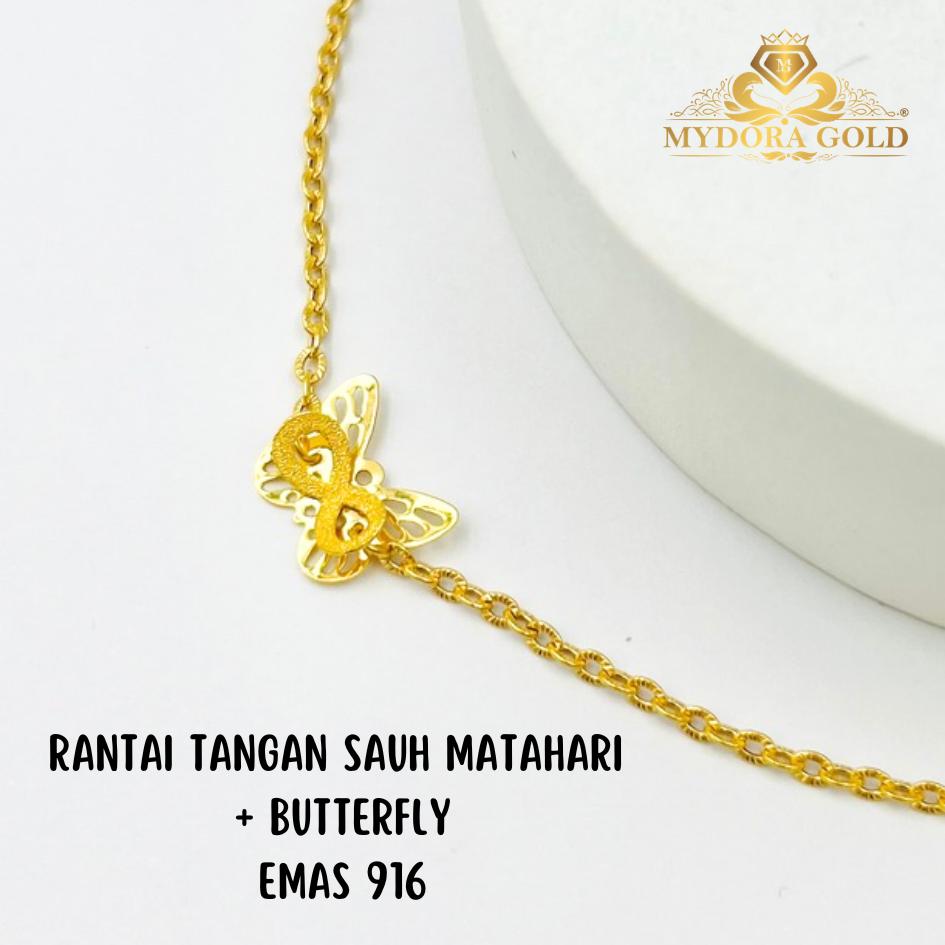 MYDORA Rantai Tangan Sauh Matahari + Butterfly l EMAS 916/22K