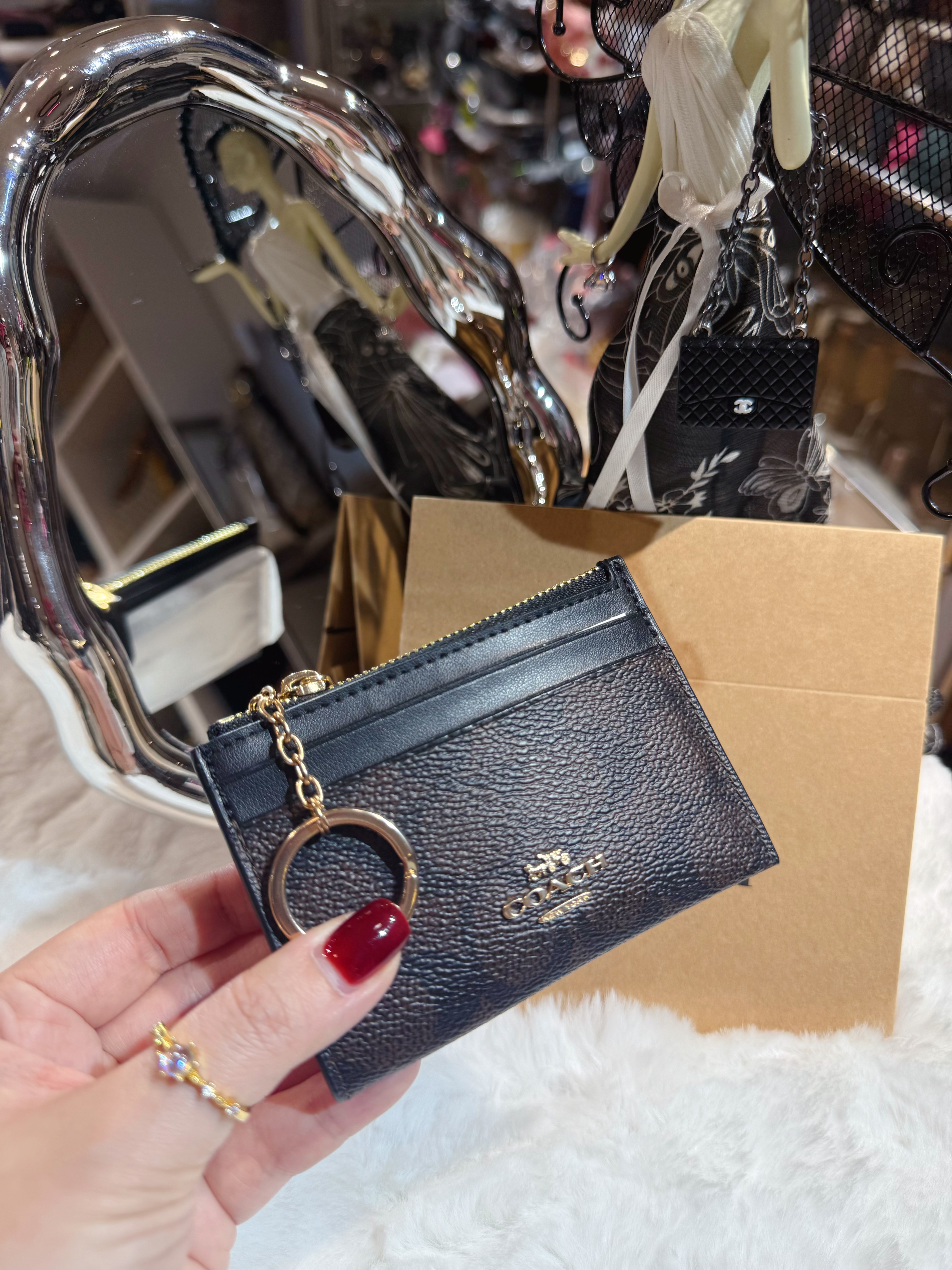 Coach card coin case dark/m