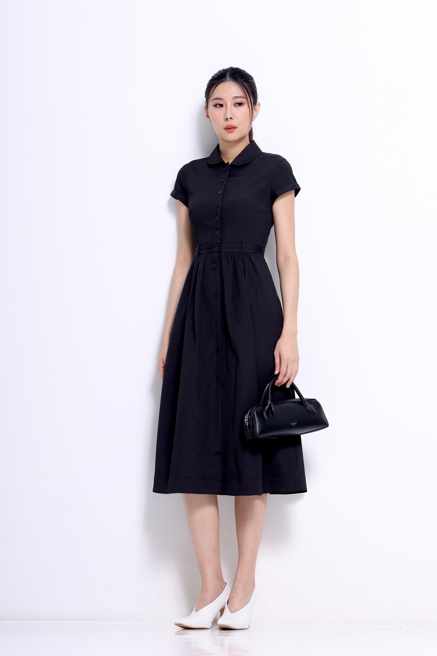 CD2145 BOLD COLLAR SHORT SLLV BUTTON DRESS
