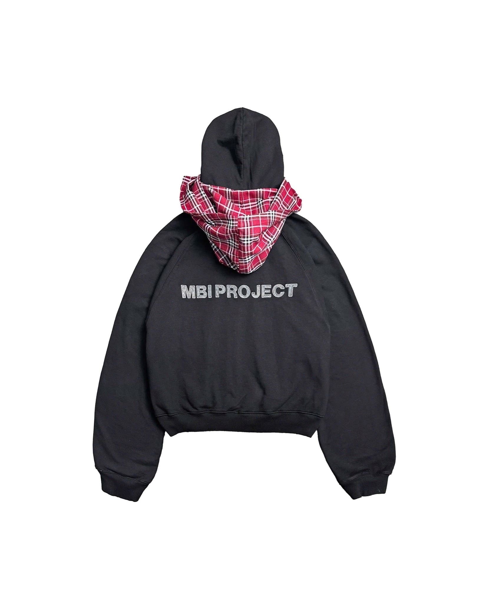 CHECKERED SCARF ZIP HOODIE - Faded Black