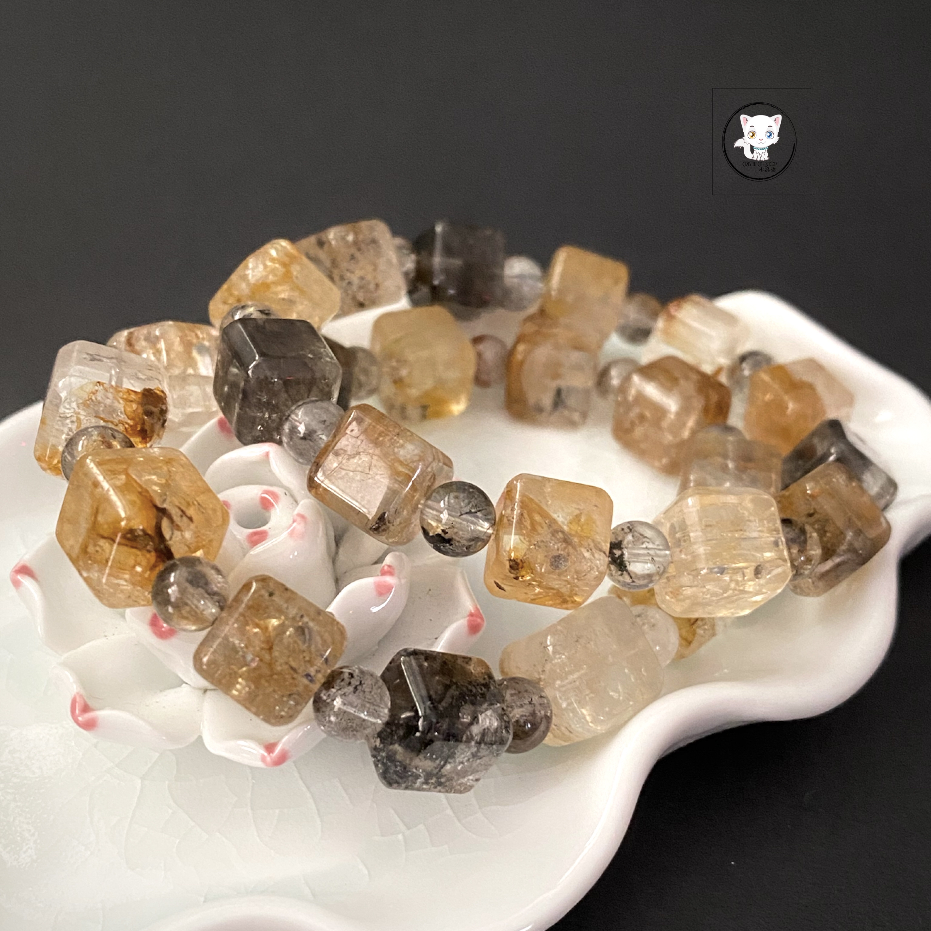天然閃靈鑽方糖手鏈 10mm