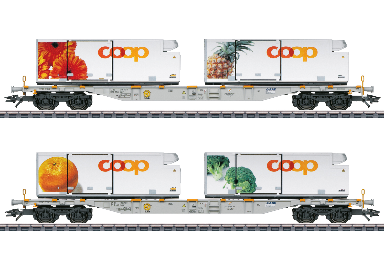 歐洲冷鏈凍櫃運輸車 Marklin HO Coop Container Flat Car Set