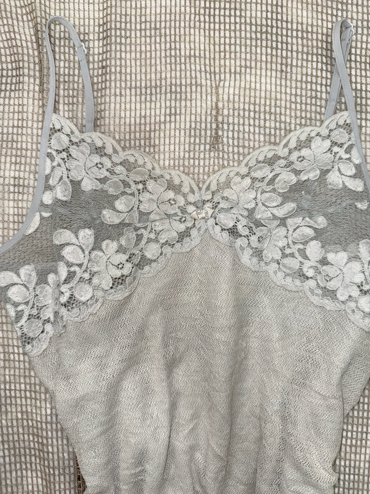 Balletcore Grey Slip Dress with White Lace Bodice