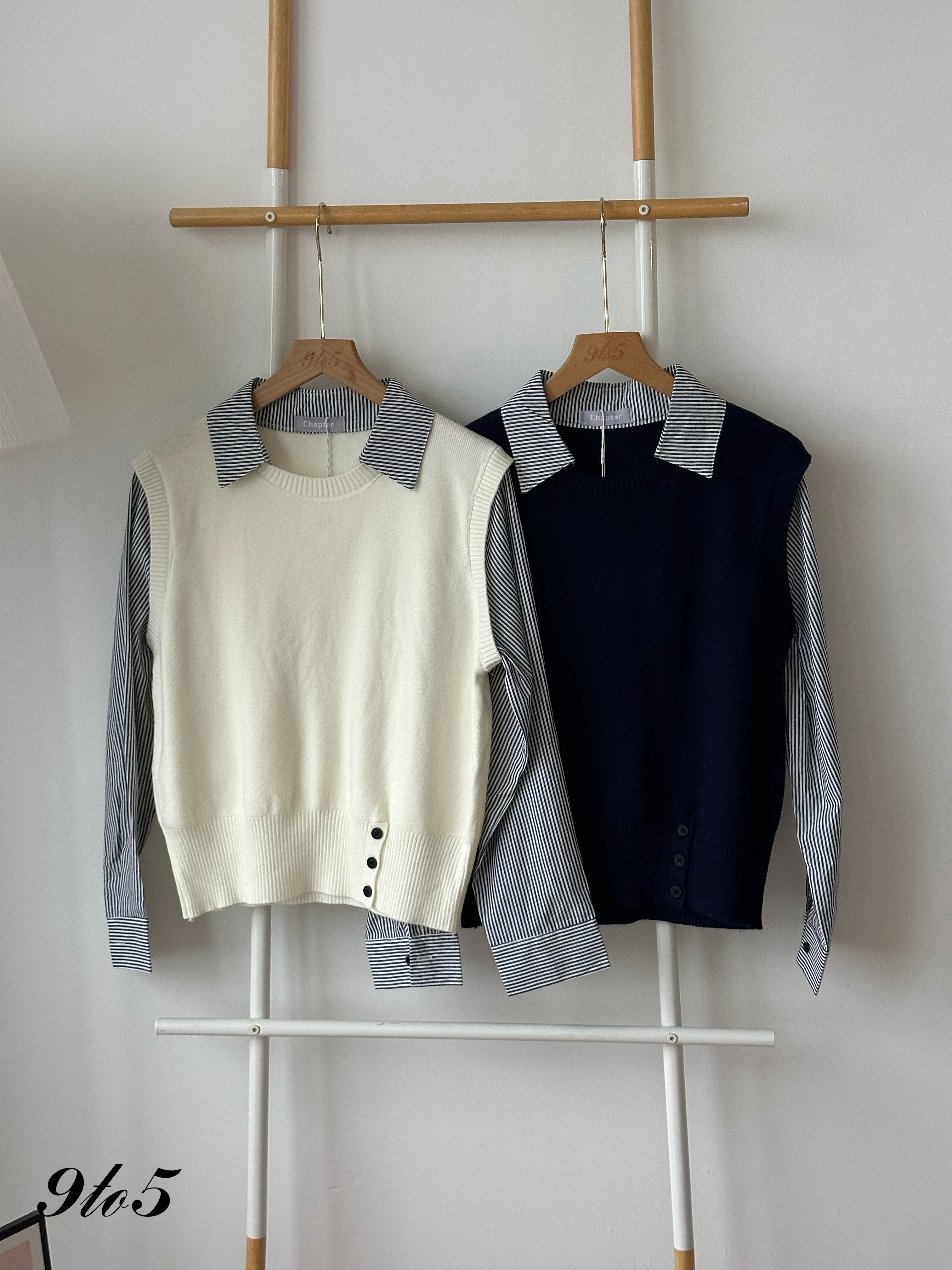 T4440 Fake Two-Pieces Knit Vest with Shirt - 3 Colors 