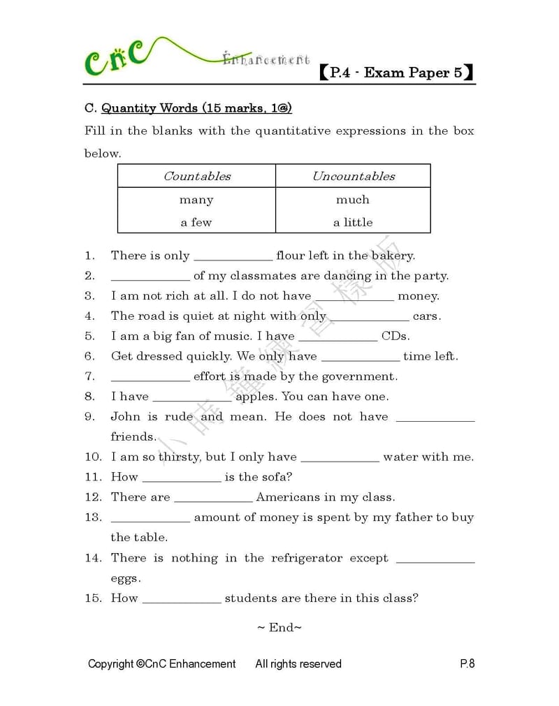  模擬試卷 (四年級)