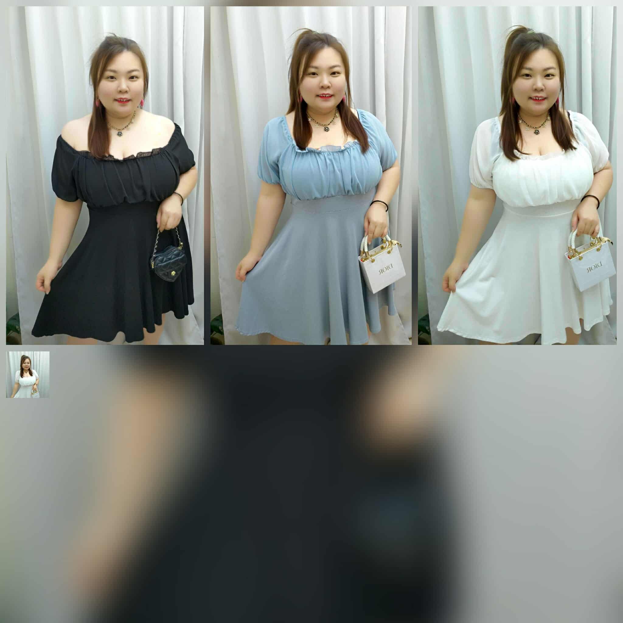 TW#2950 大U领前褶皱设计附垫连衣裙