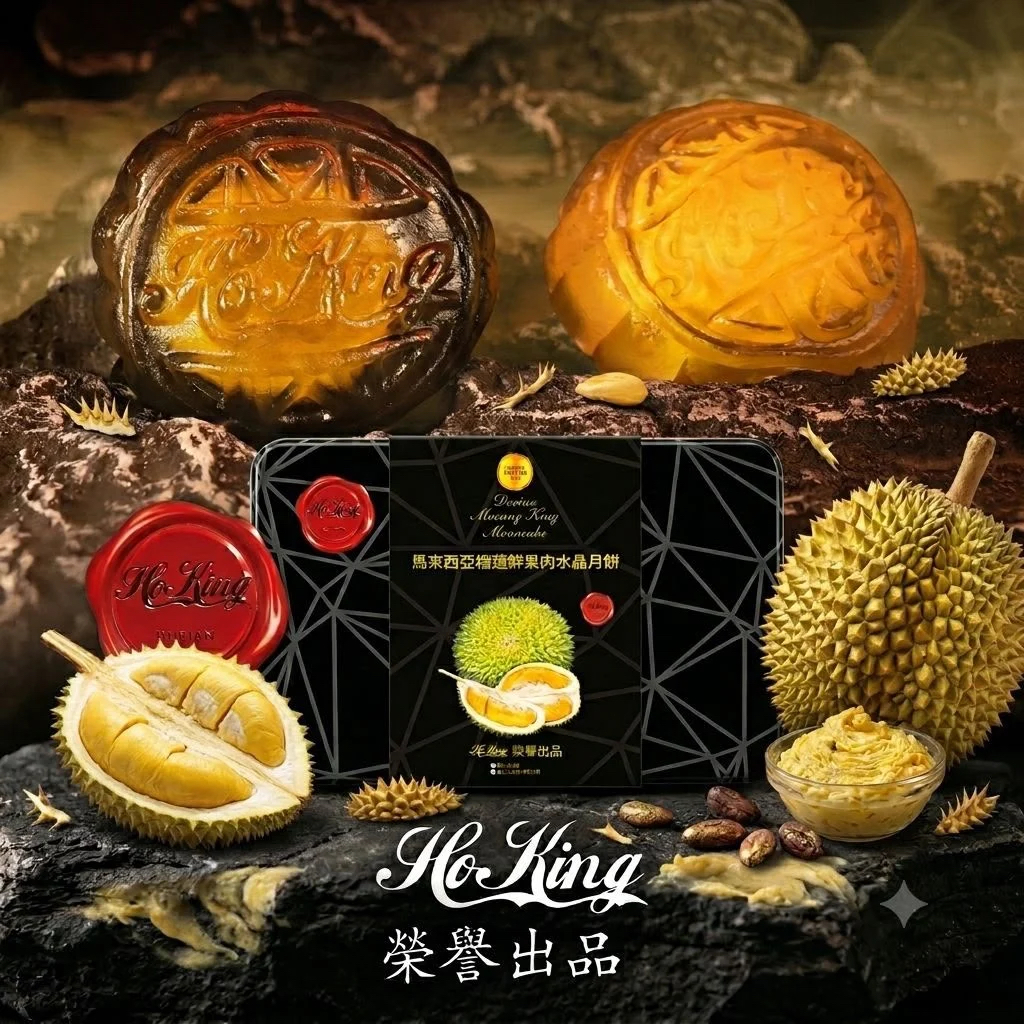 馬來西亞 Hoking 全港首創水晶月餅 黑刺榴槤 x 黑炭水晶皮x3 🟡 貓山王榴槤 x 水晶皮 x3