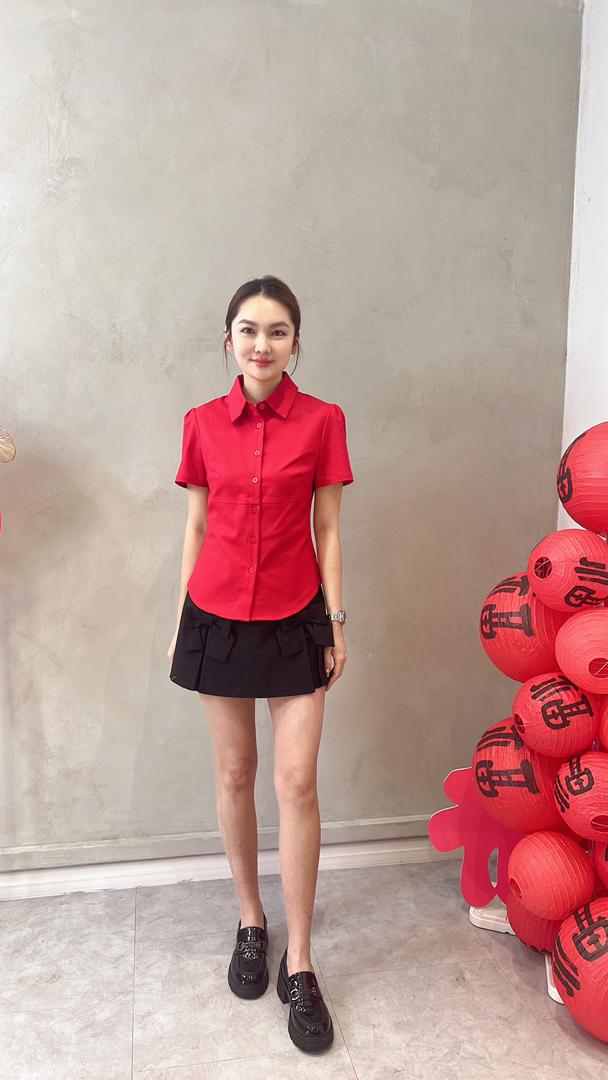 CB2678 COLLARED SLIM WAISTED BLOUSE