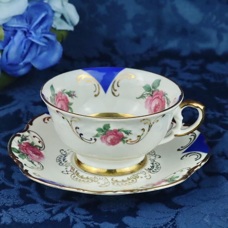 1946-1949 Winterling Germany US Zone Garden Rose and Blue Accented High Raised Pattern Tea Set Duo (MT1681)