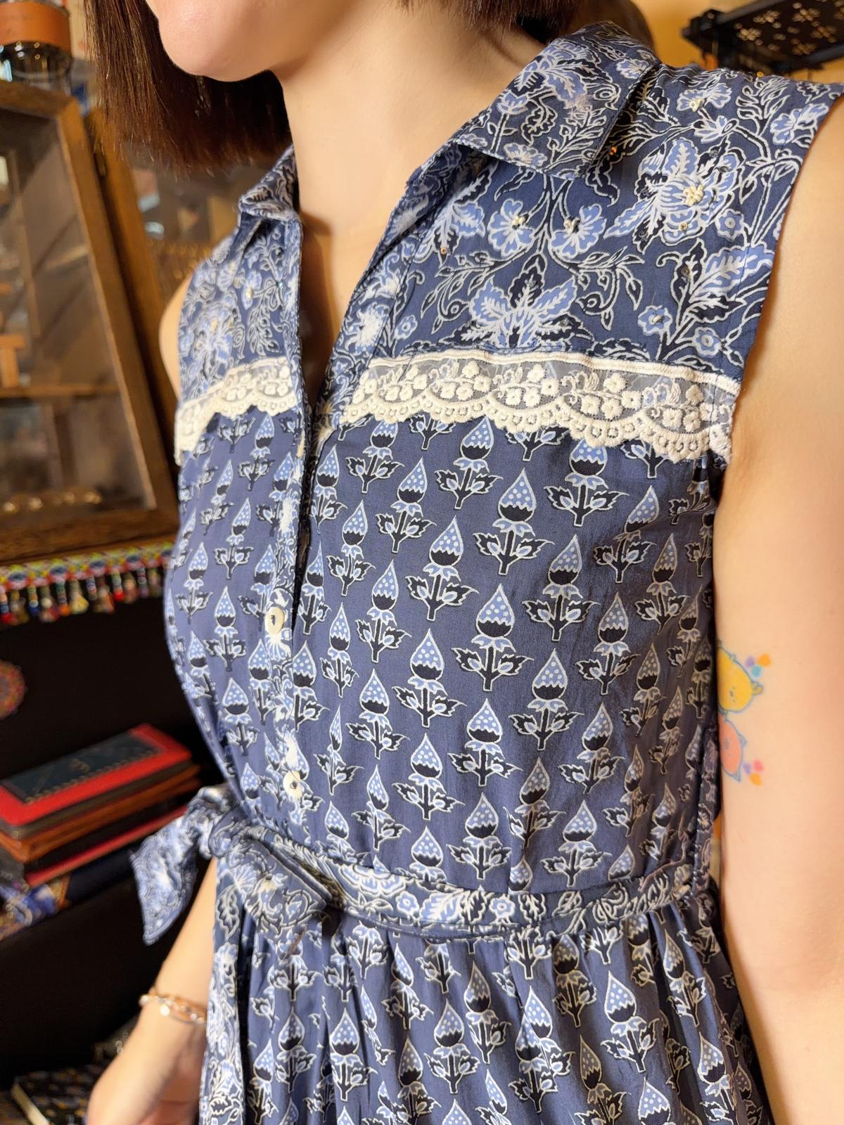 1641 Blue Mix Layers with Lace Edge Sleevless OP 41"