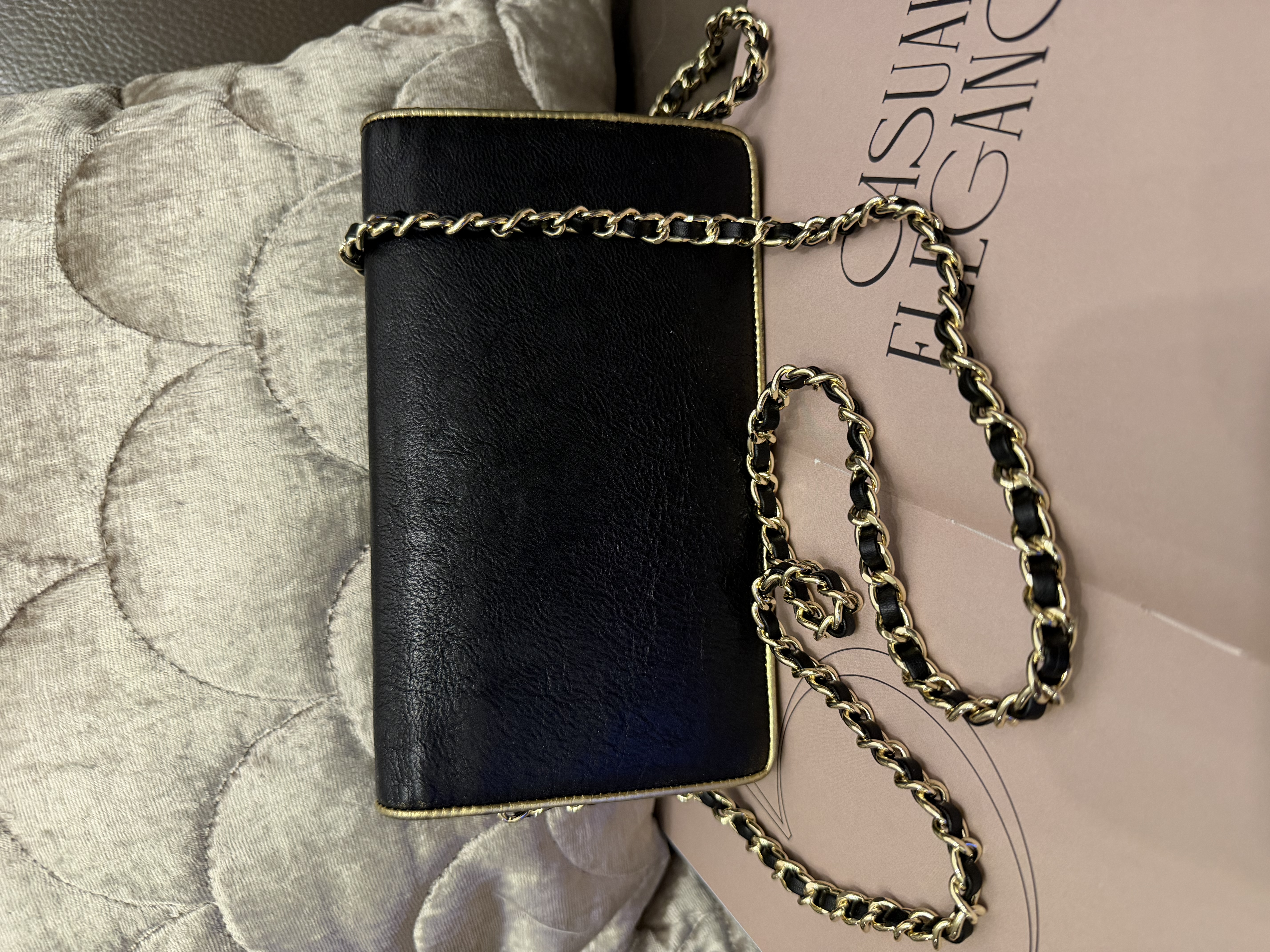 Chanel black champagne gold long wallet