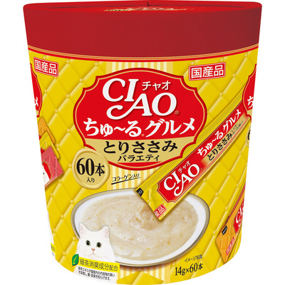 CIAO Chu-ru Type 雞胸肉雜錦杯 雞胸肉+小魚+鰹魚節/雞胸肉+鰹魚節+帶子/雞胸肉+鯛魚 14g x60本