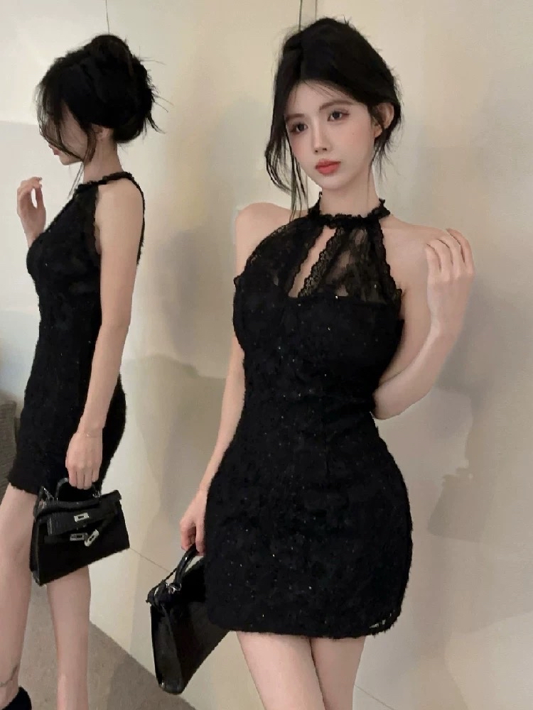 高级感带胸垫辣妹风无袖连衣裙亮片礼服