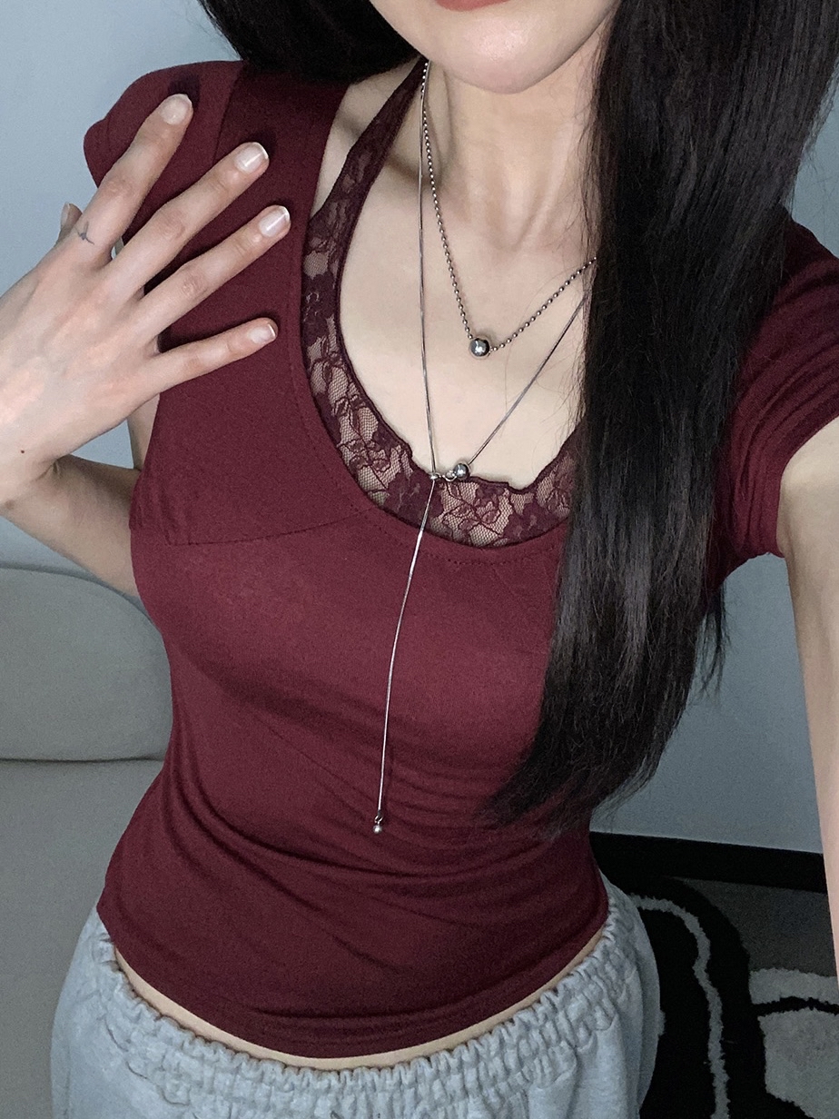 Lace-Trim Halter Layered Top