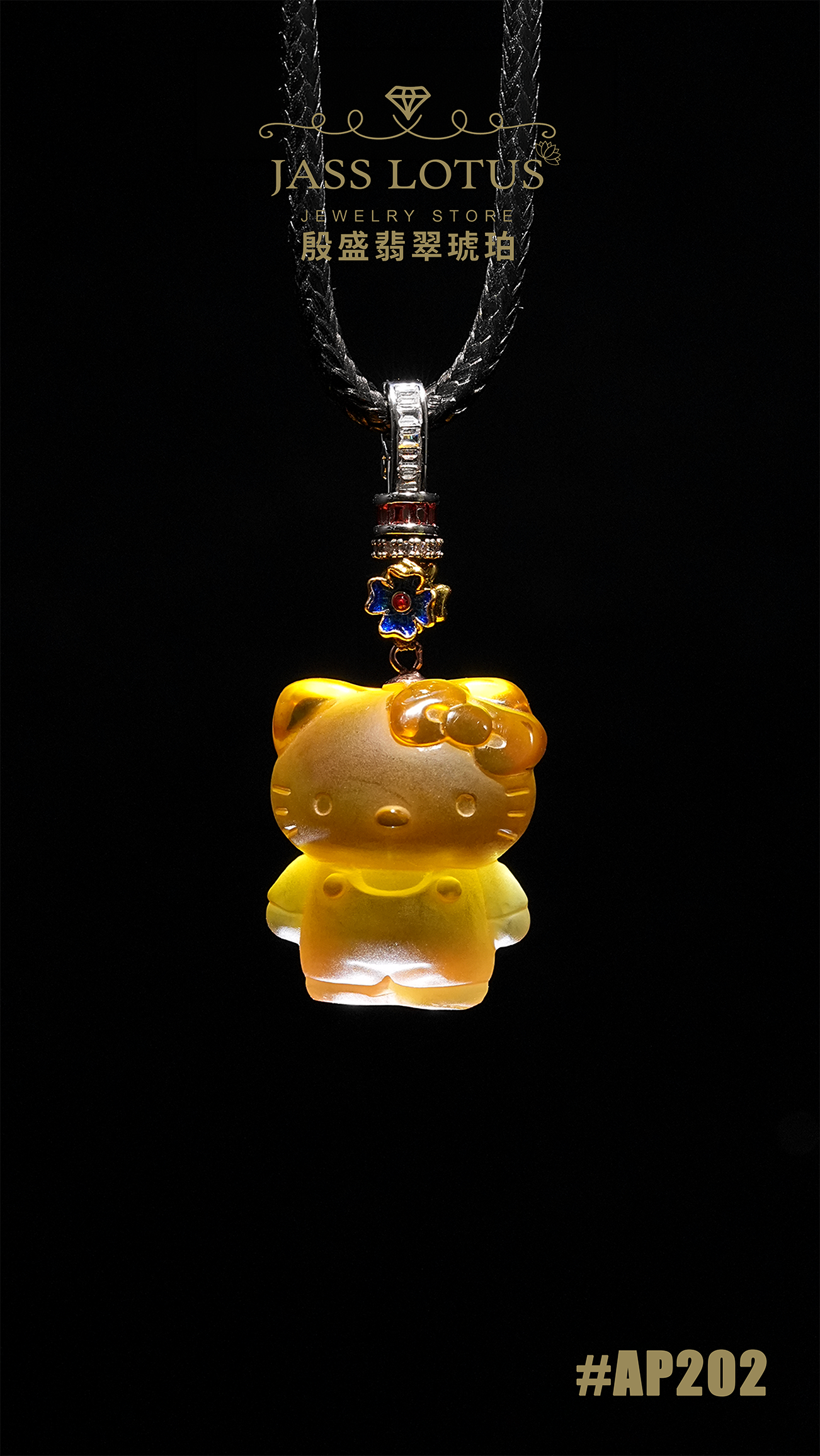 緬甸天然琥珀金棕珀HK貓吊墜