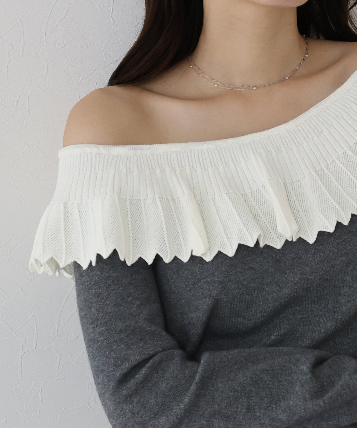 <限量現貨><JP> Fuji Lace Off-Shoulder Knit Top* 2色入